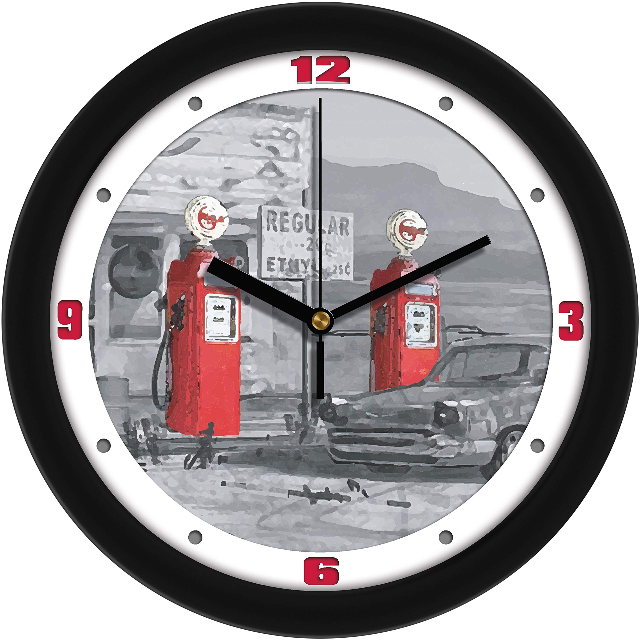 Vintage Roadside America Gas Station Wall Clock - Retro Diner Decor for Kitchen, Garage & Man Cave | Battery Operated Silent Non-Ticking Clock