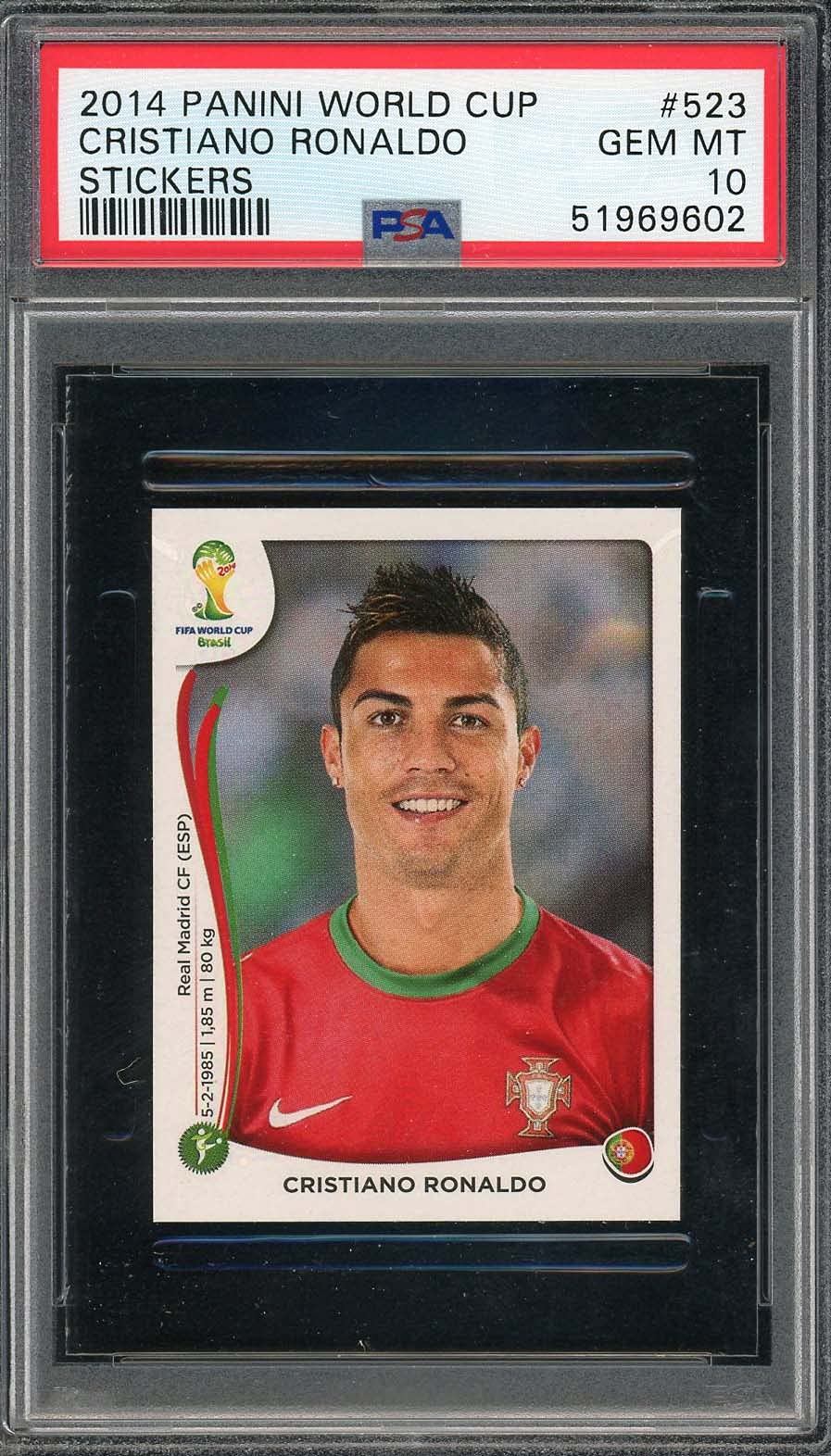 Cristiano Ronaldo 2014 Panini World Cup Sticker Card #523 PSA 10 Gem Mint - Rare Soccer Collectible for Fans & Investors