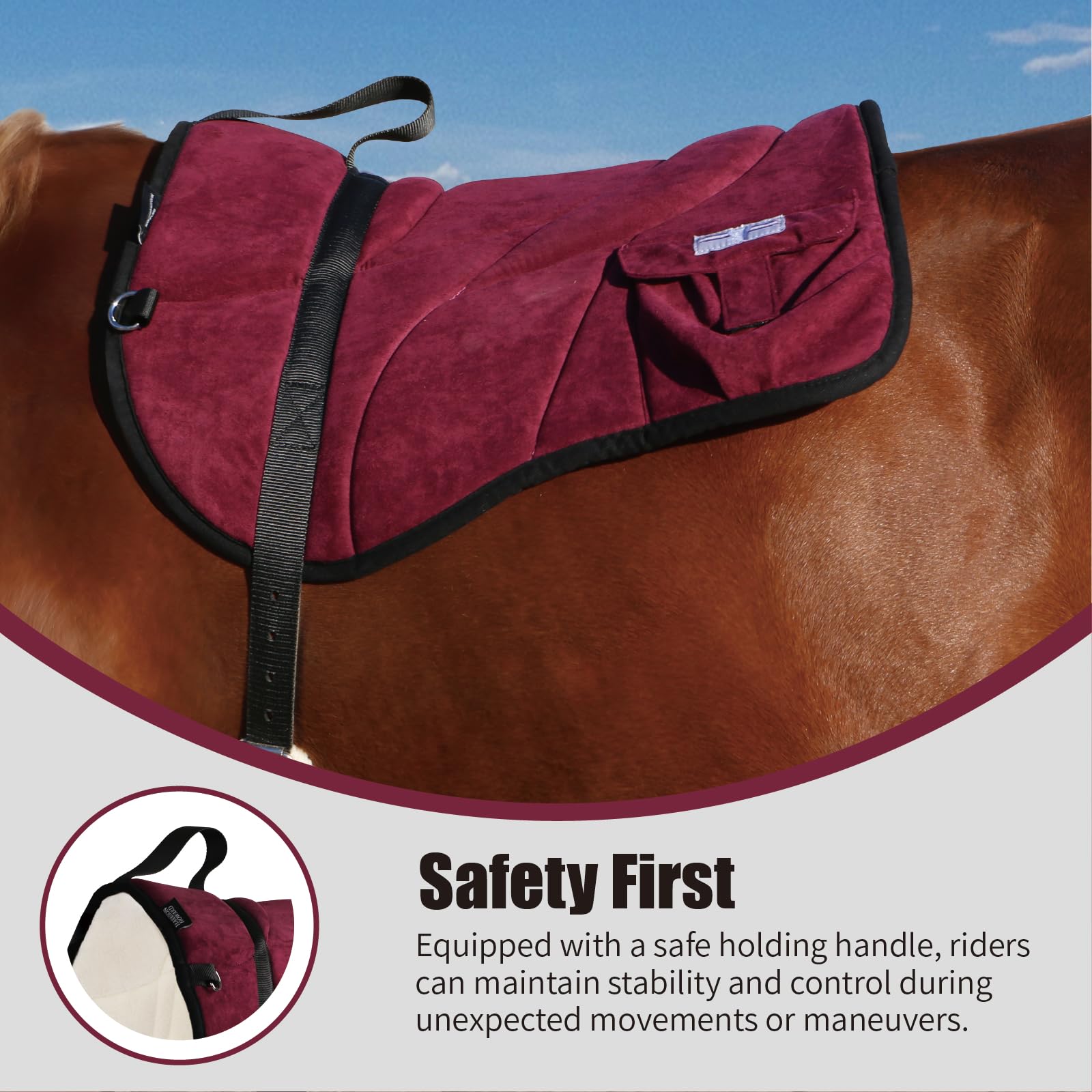 Harrison Howard Anti-Slip Bareback Pad with Side Pockets - Extra Thick Ergonomic Design for Maximum Horseback Riding Support - Perfect for Trail Riding, Dressage & Equestrian Training