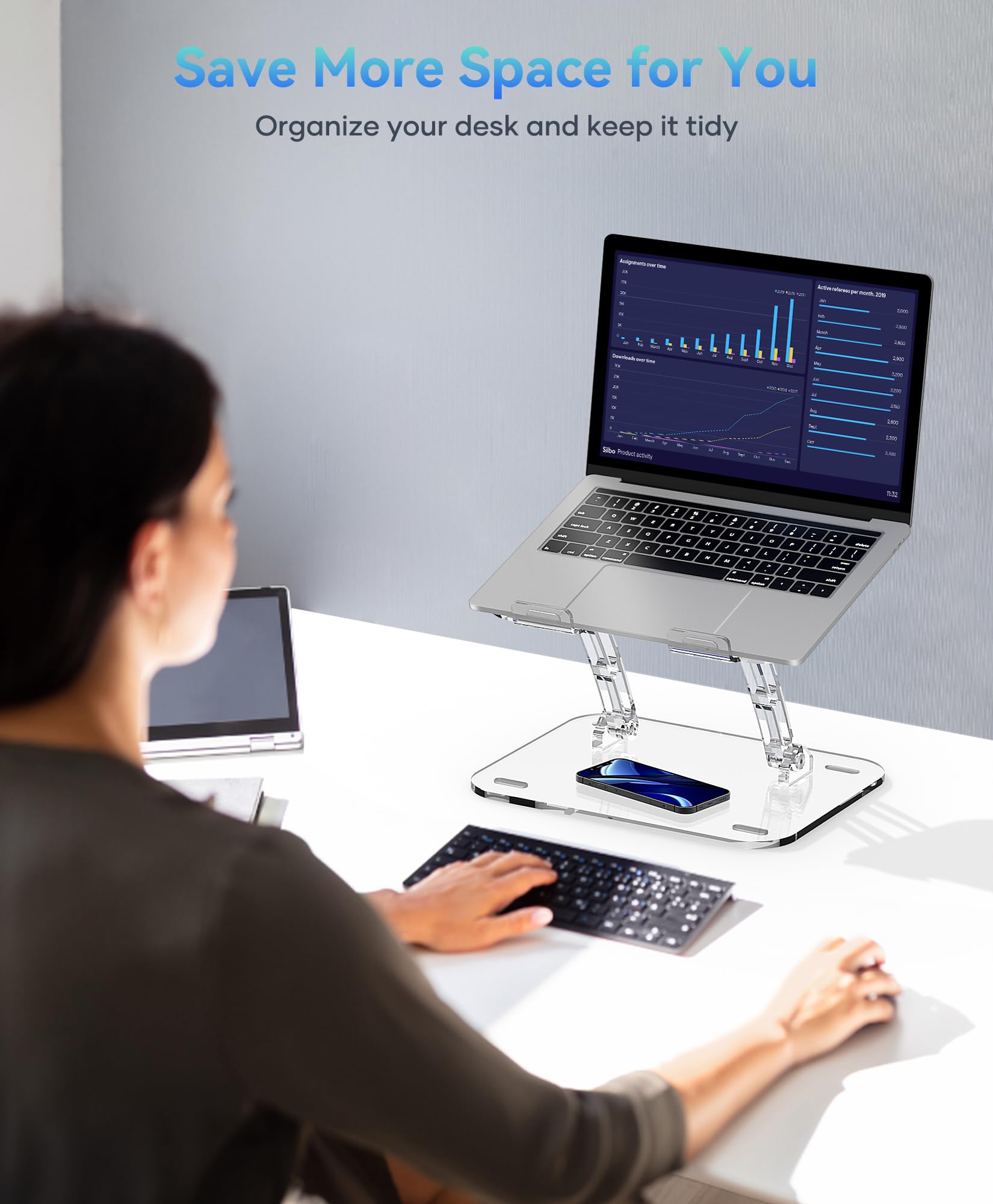 Adjustable & Foldable Laptop Stand - Portable Ergonomic Computer Stand for 10-15.6 Inch Notebooks (MacBook, Dell, HP) - Perfect for Home Office, Gaming & Travel Use
