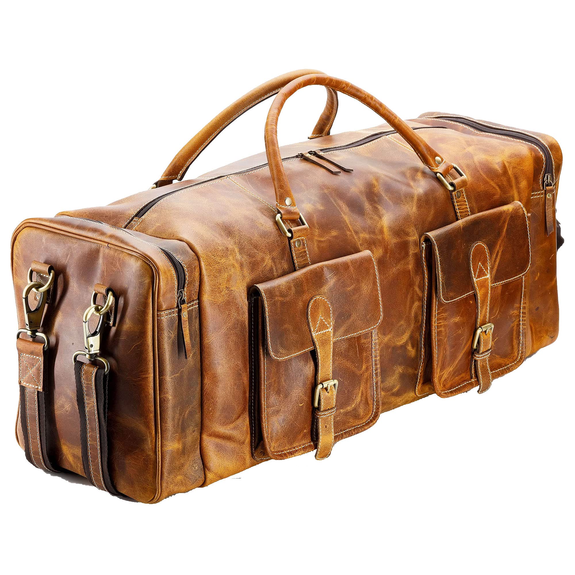 28 Inch Leather Duffel Bag for Travel, Gym & Sports - Distressed Tan Overnight Weekender Holdall - Perfect for Cabin Carry-On, Workout & Weekend Getaways