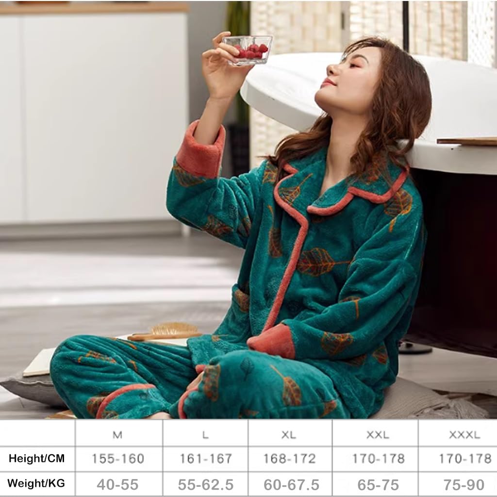 Women's Christmas Pajama Set with Plush Fleece Robe - Soft Long Sleepwear Nightgown for Women (Green, Size L) | Cozy Holiday Loungewear for Winter Nights & Gift Giving