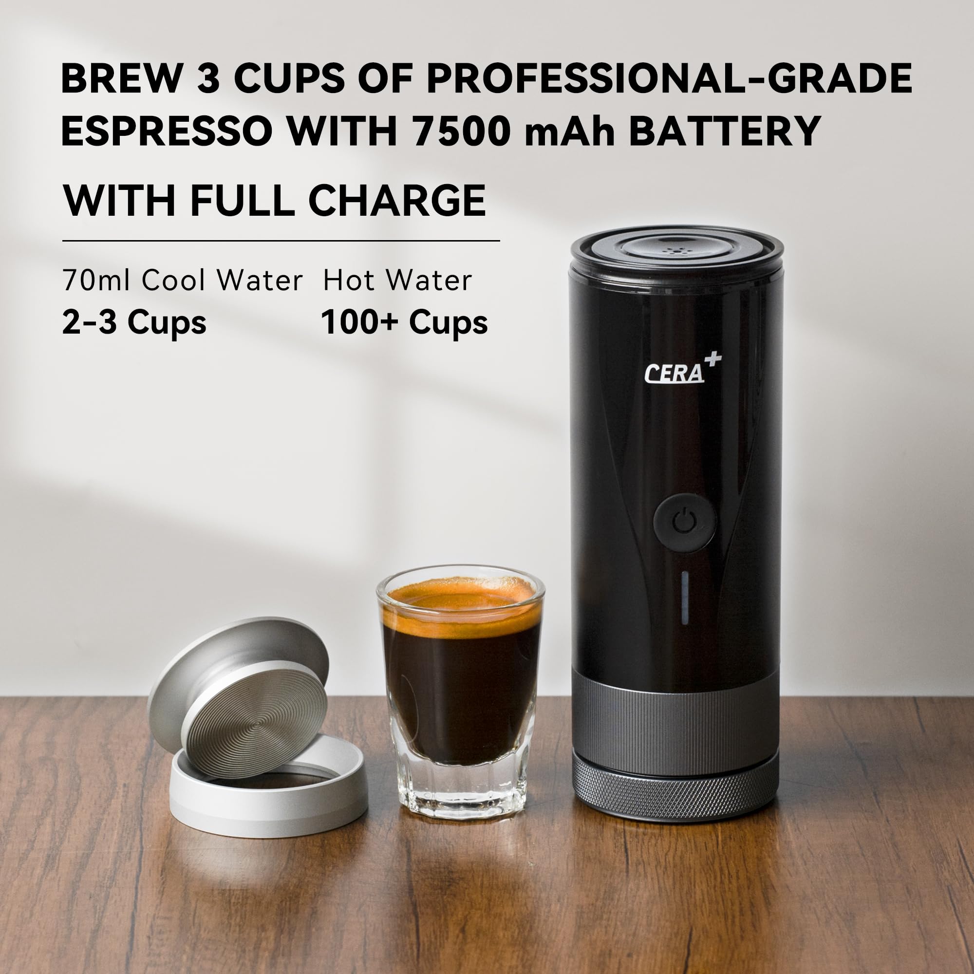CERA+ PRO Portable Espresso Machine - Self Heating Specialty Coffee Maker for Travel, Compatible with Ultra-Fine Grind | Professional Electric Coffee Machine for Home, Office & Outdoor Adventures