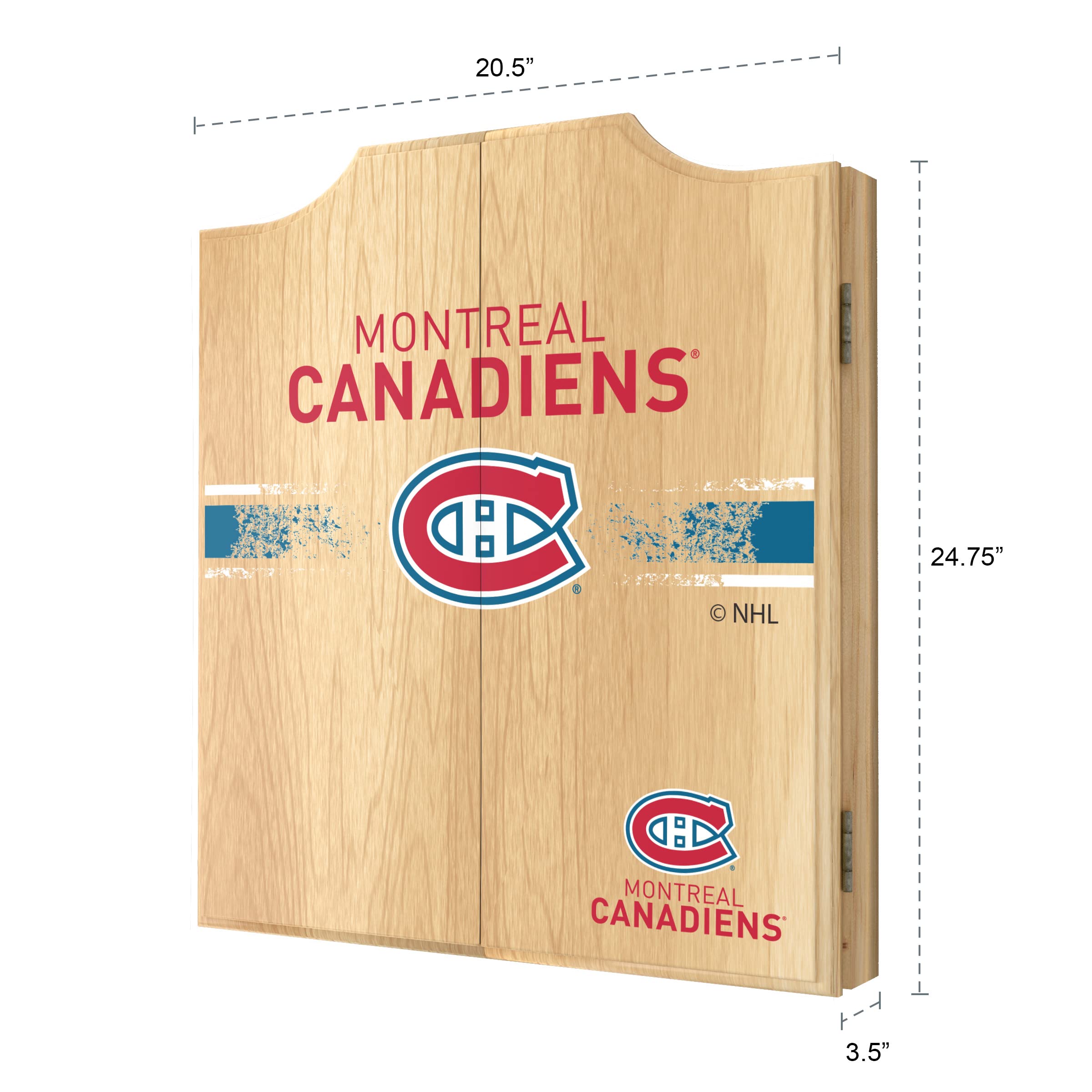Trademark Global Montreal Canadiens Logo Dartboard Cabinet Set with 6 Steel Tip Darts, Scoreboard & Wooden Hanging Cabinet - Perfect for Game Rooms, Bars, and Man Caves