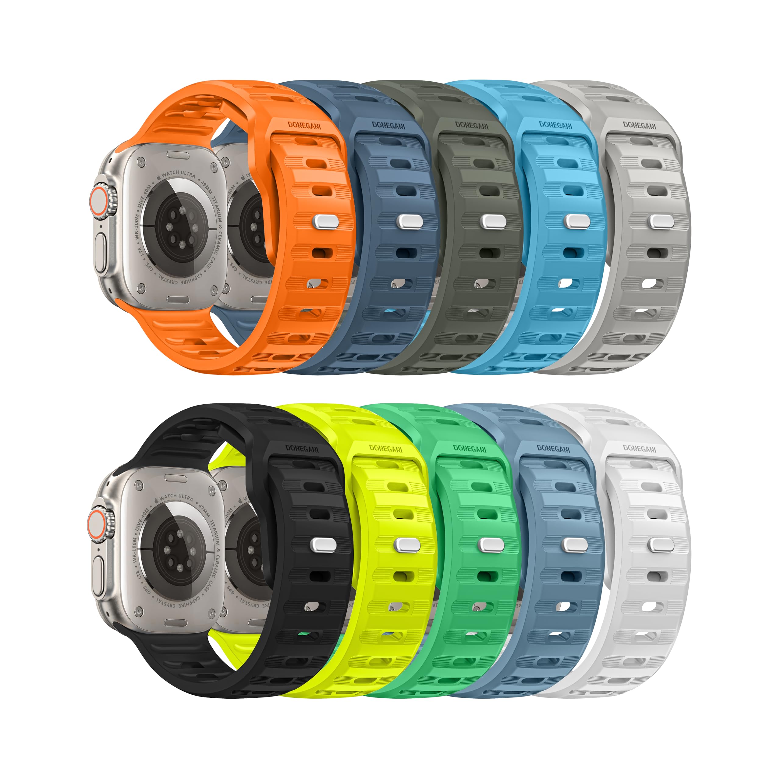 DONEGANI UC10 Sport Band for Apple Watch Ultra/Series 9/8/7/6/5/4/3/2/1 - 49mm 45mm 44mm 42mm 41mm 40mm 38mm Silicone Strap - Orange (10 Color Options) - Perfect for Running, Gym & Outdoor Activities