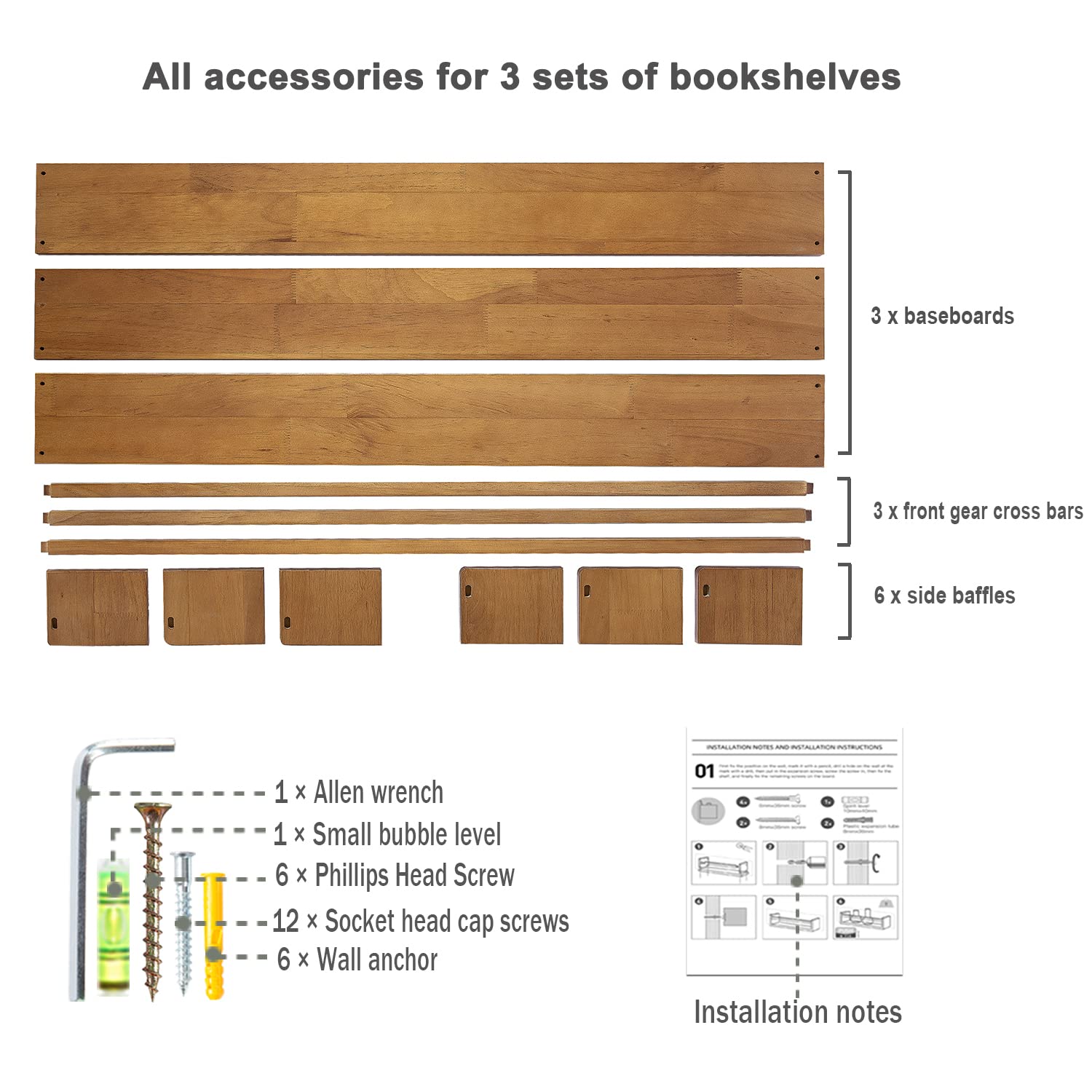AZSKY 36 Inch Light Walnut Floating Wall Bookshelf - Set of 3 Nursery Shelves for Kids Room, Wall Mounted Book Storage Organizer for Toddler Toys & Books - Perfect for Bedroom, Playroom, and Classroom Organization