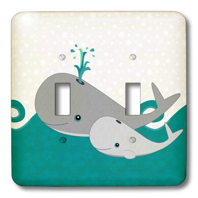 3D Rose Cute Whale and Baby on The Ocean Double Toggle Switch - Stylish Decorative Switch Plate Cover for Bedroom, Nursery, or Kids Room Decor
