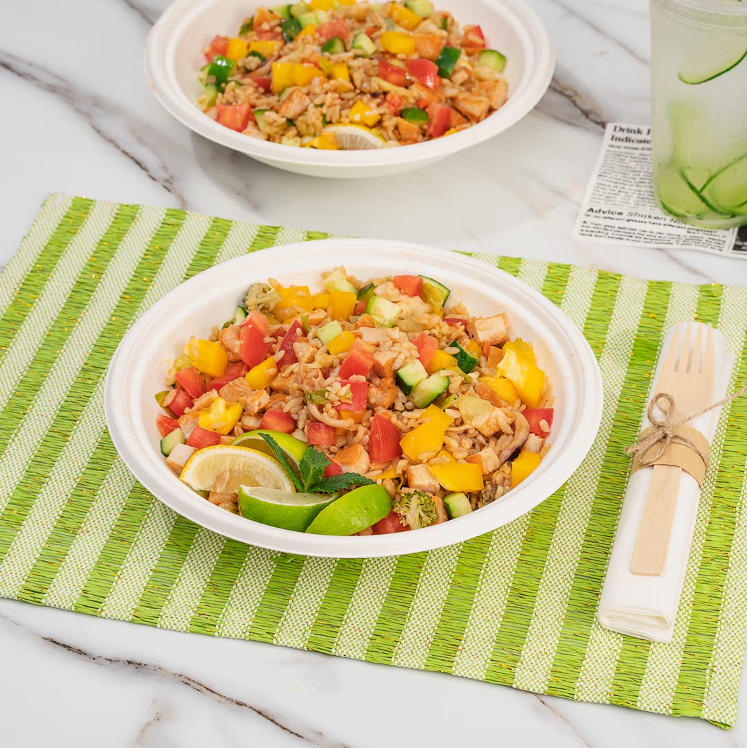 Eco-Friendly 9 Inch Disposable Bowls - 100 Pack Sustainable Bagasse Bowls | Microwave & Freezer Safe | Grease-Resistant for Hot/Cold Foods | Perfect for Restaurants, Catering & Takeout Meals