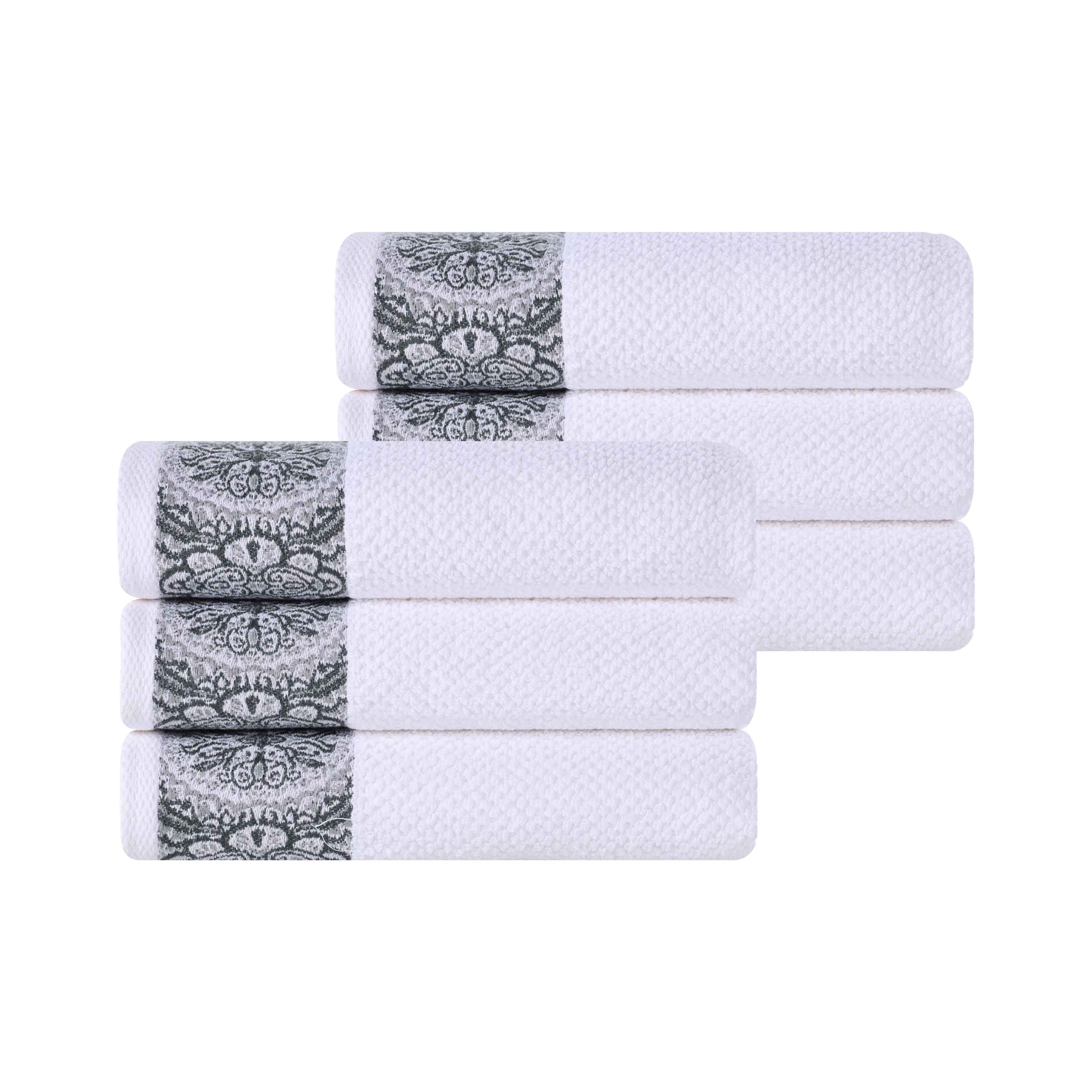 Premium Medallion Cotton Jacquard Textured Hand Towels - 6-Piece Set for Bathroom, Kitchen & Guest Use | Soft & Absorbent Luxury Towels for Home Decor