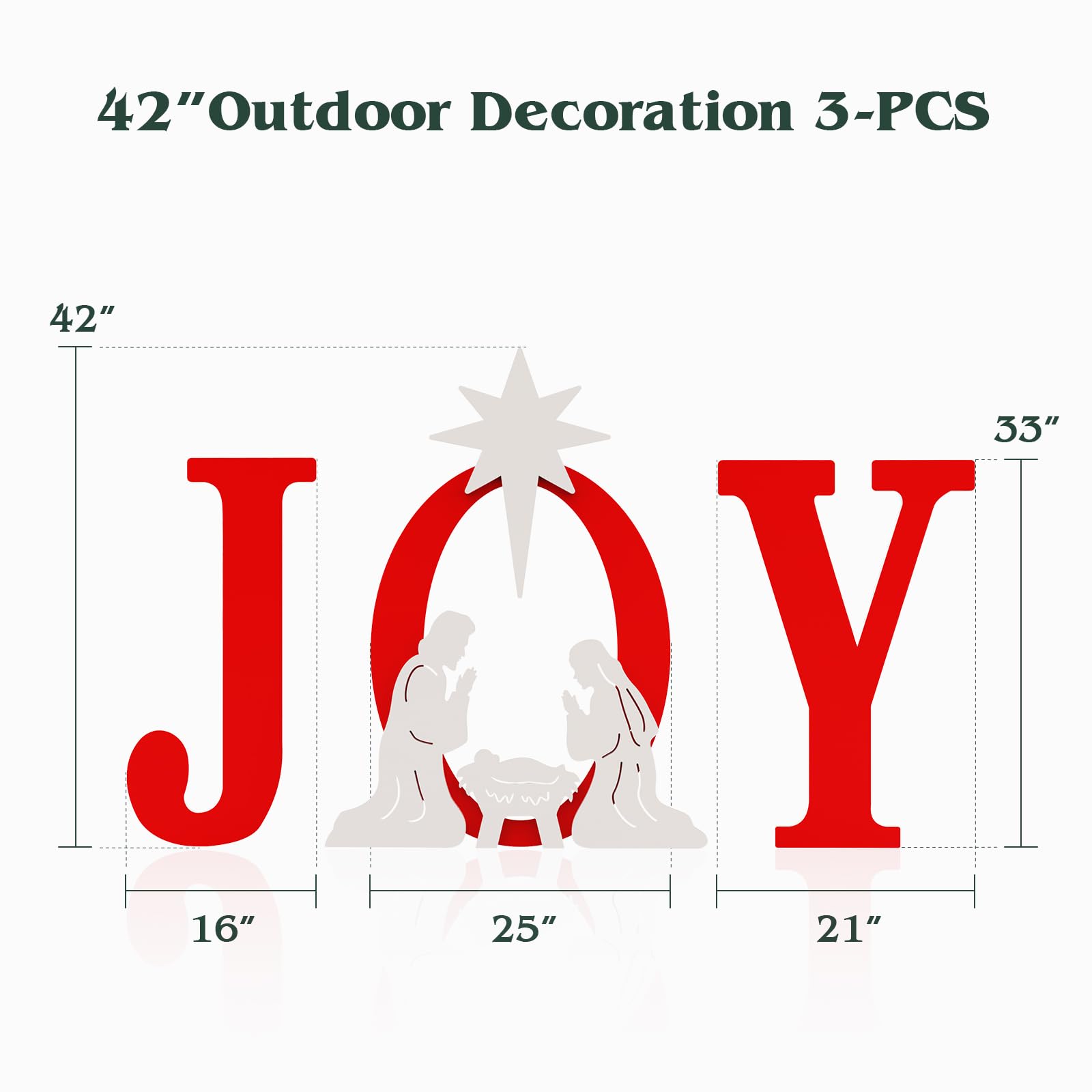JOY Outdoor Christmas Nativity Scene Decor - 3-Piece Weatherproof PVC Silhouette Yard Signs for Lawn, Garden & Patio (42