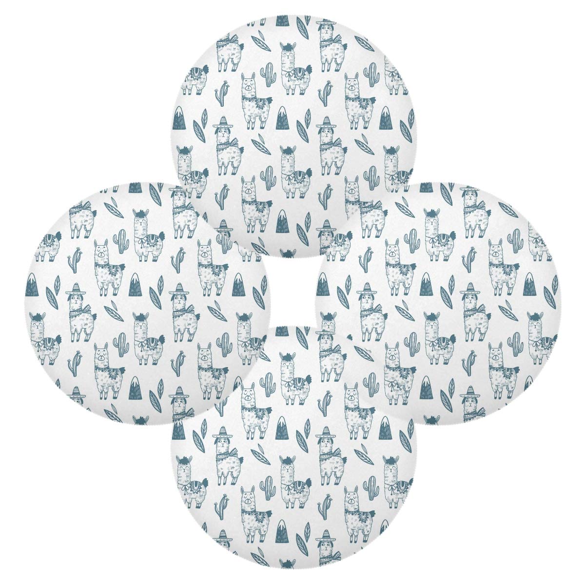 MCHIVER Non-Slip Round Table Placemats Set of 6 - Cute Alpaca Design Holiday Dining Mats, 15.4 Inch, Perfect for Kitchen, Dining Room, and Party Decor