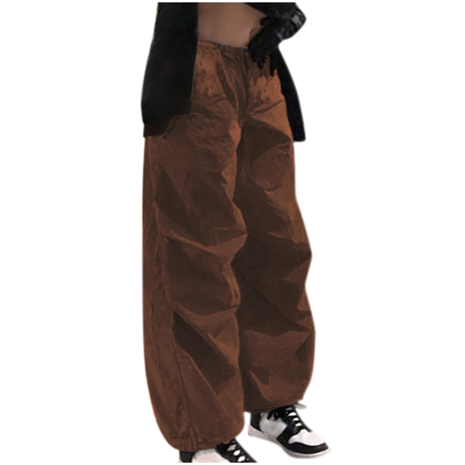 JUPAOPON Women's Straight Leg Cargo Pants - Casual Loose Fit with Elastic Waist & Pockets - Solid Color Streetwear Trousers for Everyday Wear, Work & Outdoor Activities