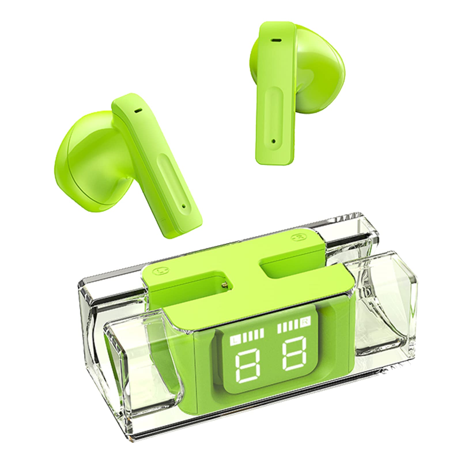 Wireless Earbuds Bluetooth 5.3 - True Wireless In-Ear Headphones for iPhone & Android, Transparent Green TWS Earbuds with Noise Cancellation | Perfect for Gym, Running, Travel & Work Calls