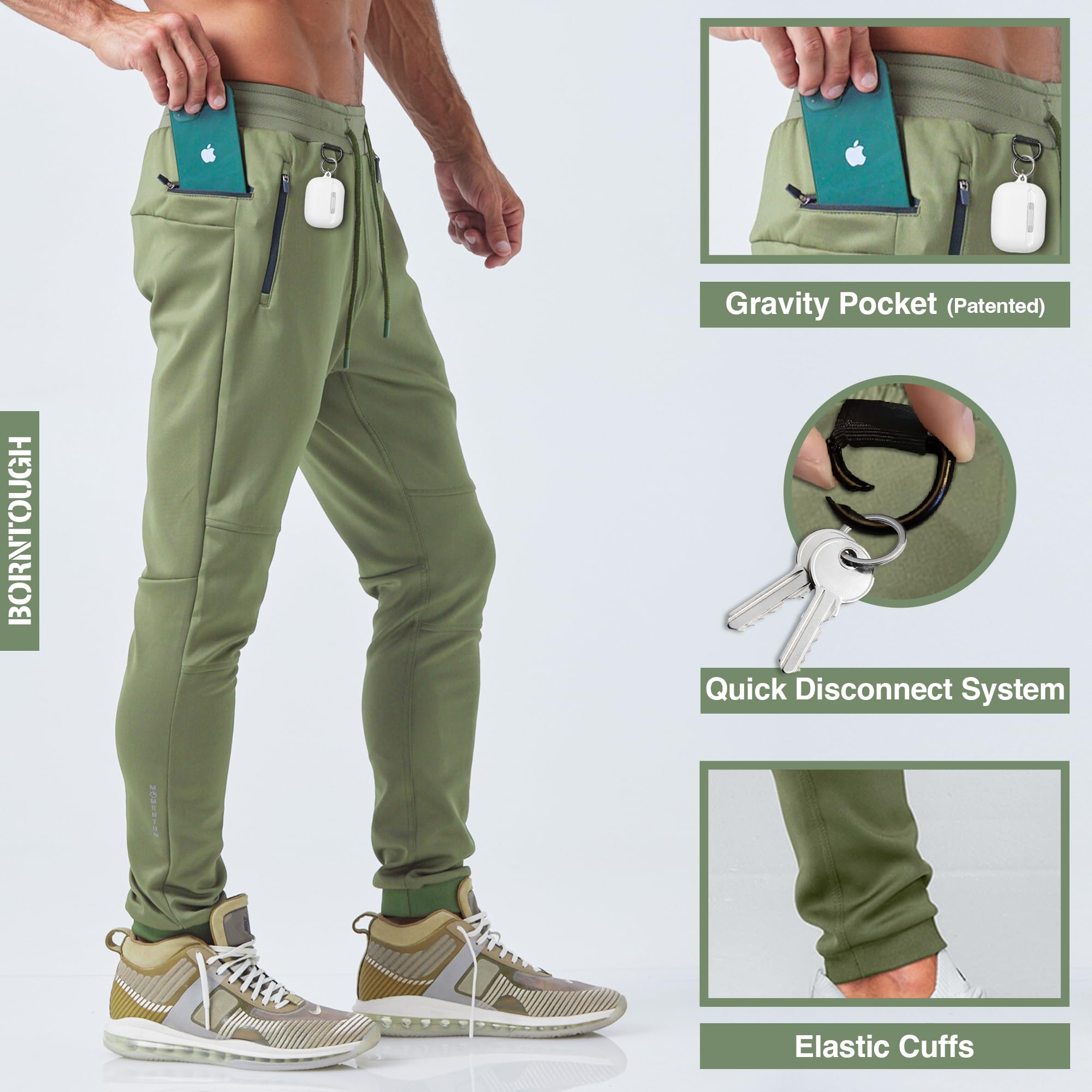 Born Tough Men's Slim Fitted Signature Jogger Pants - Comfortable Sweatpants for Gym, Running & Casual Wear | Moisture-Wicking Activewear