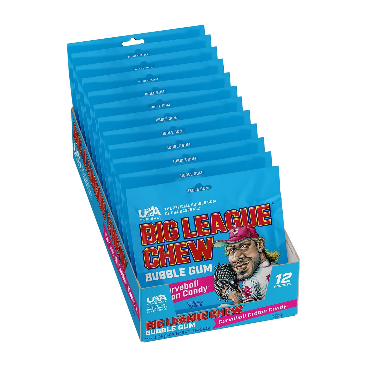 Big League Chew Bubble Gum Cotton Candy Flavor | 2.12oz (60g) Pack of 12 | Fun Baseball-Themed Chewing Gum for Kids, Parties & Sports Events