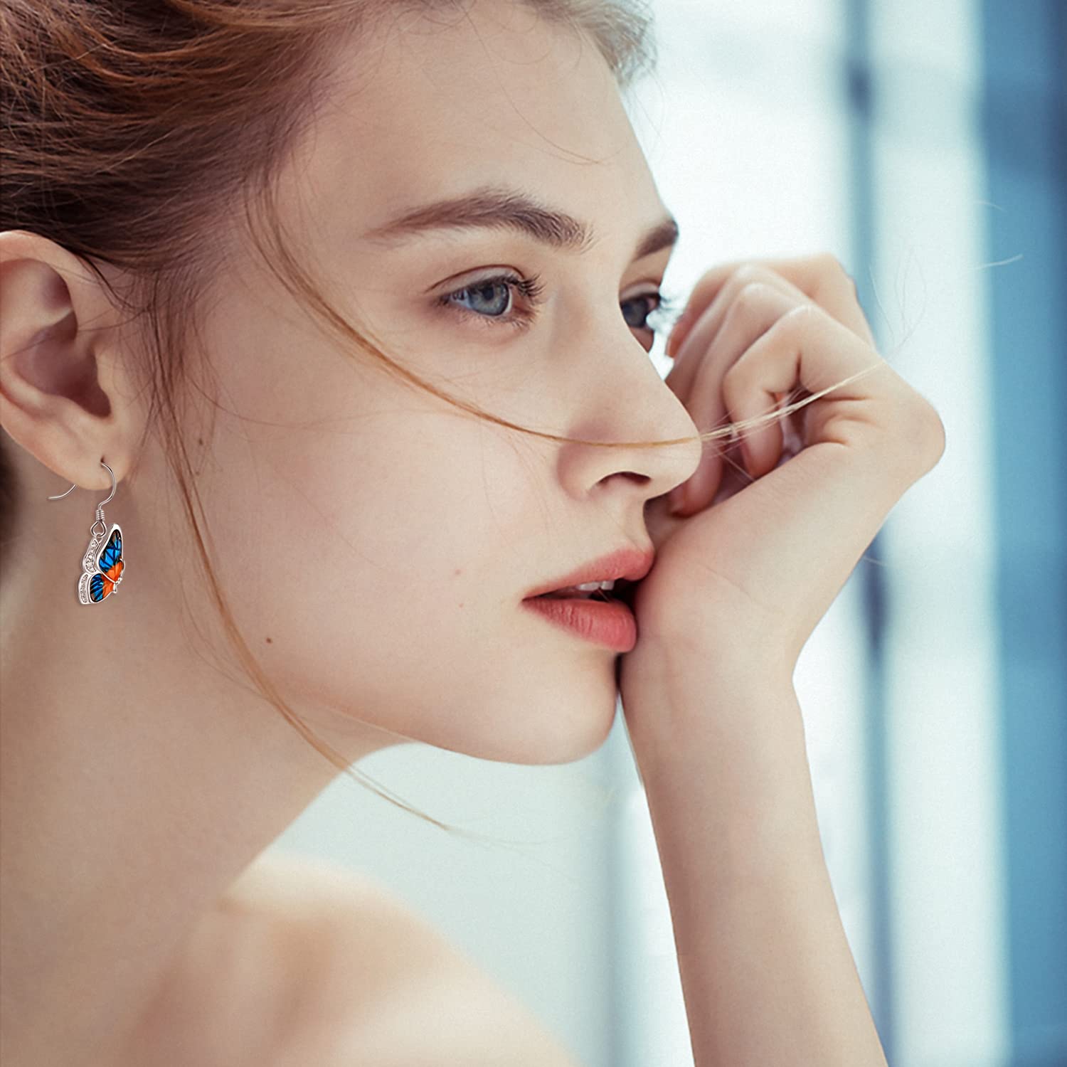 TANGPOET Sterling Silver Blue Butterfly Dangle Drop Earrings for Women - Hypoallergenic Hook Earrings for Sensitive Ears | Perfect for Parties, Weddings & Everyday Wear