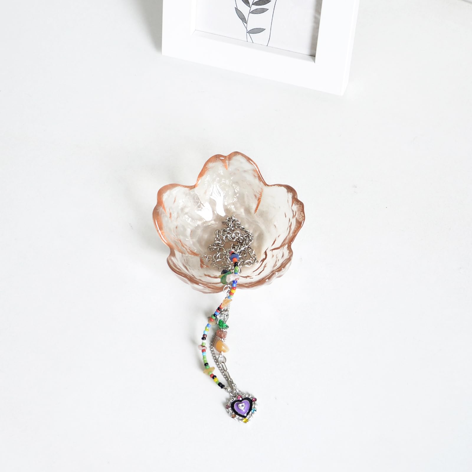 Crystal Amber Flower Ring Dish - Jewelry Tray for Vanity & Decor