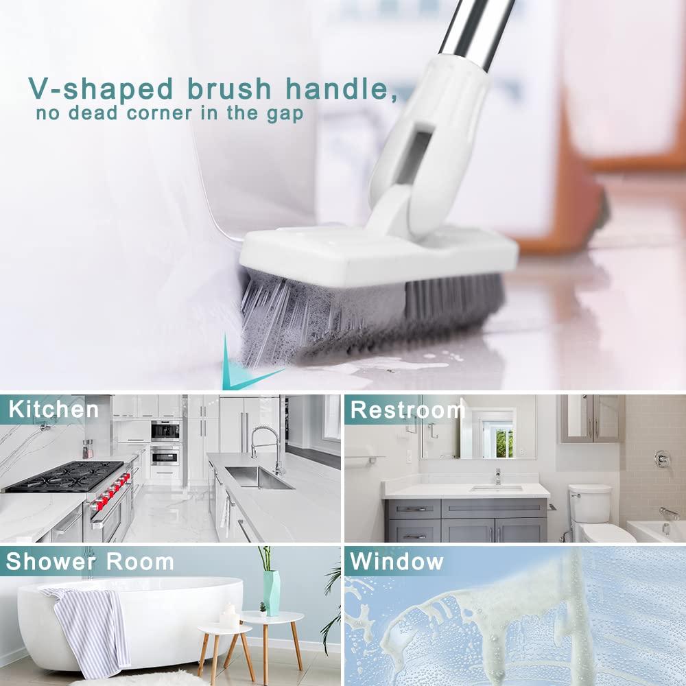 Affogato Long Handle Floor Scrub Brush - 46.8 Inch Rotatable Bathroom & Kitchen Cleaning Tool for Tile, Grout, Bathtub, Shower and Hard-to-Reach Areas - Perfect for Deep Cleaning Corners, Crevices and Tight Spaces (White)