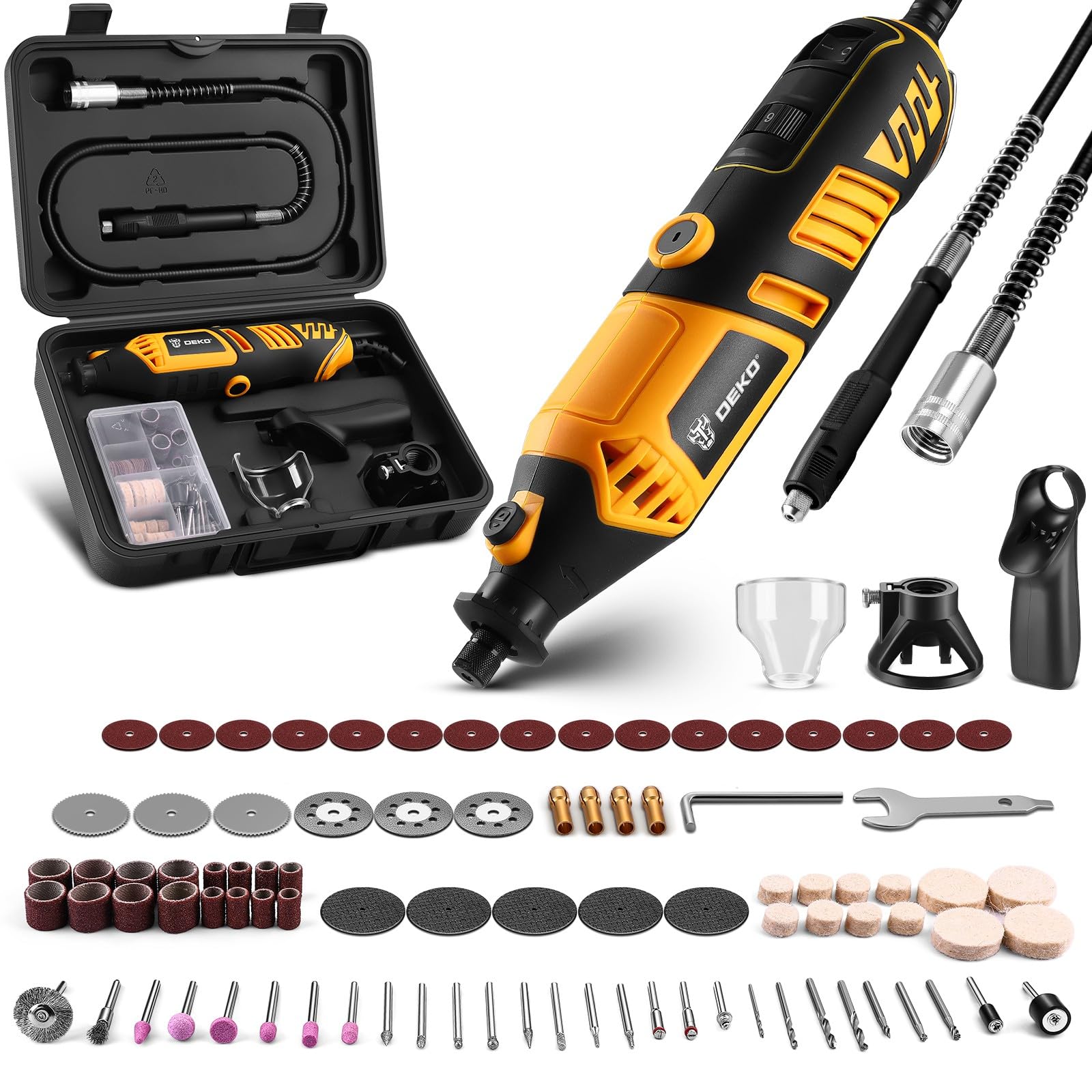 DEKOPRO 110V Electric Rotary Tool Kit with Flex Shaft - Multi-Purpose Power Tool for Woodworking, Metal Engraving, Carving, Cutting, Sanding & Polishing - Perfect for DIY Crafts, Jewelry Making & Home Repair Projects