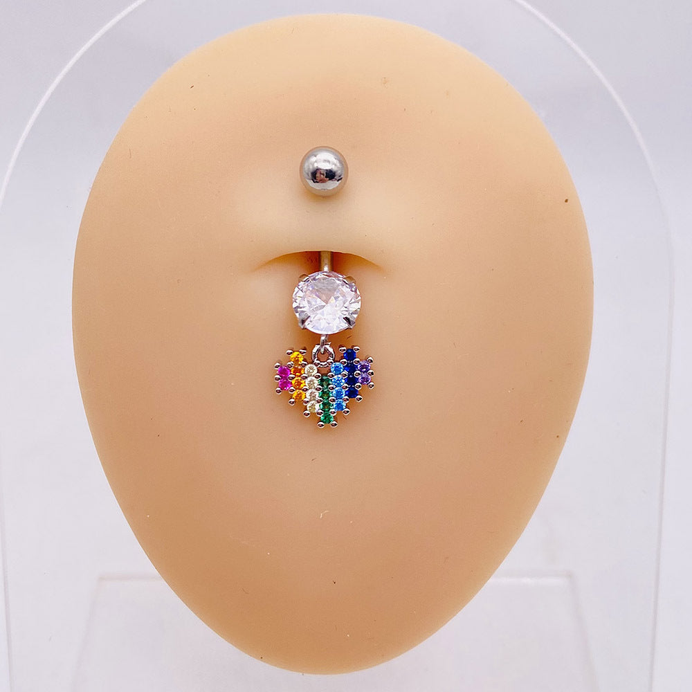 14G LGBT Star Heart Dangle Belly Ring - Surgical Steel Top Mount Piercing Jewelry for Women - Perfect for Pride Events, Parties & Body Piercing Enthusiasts