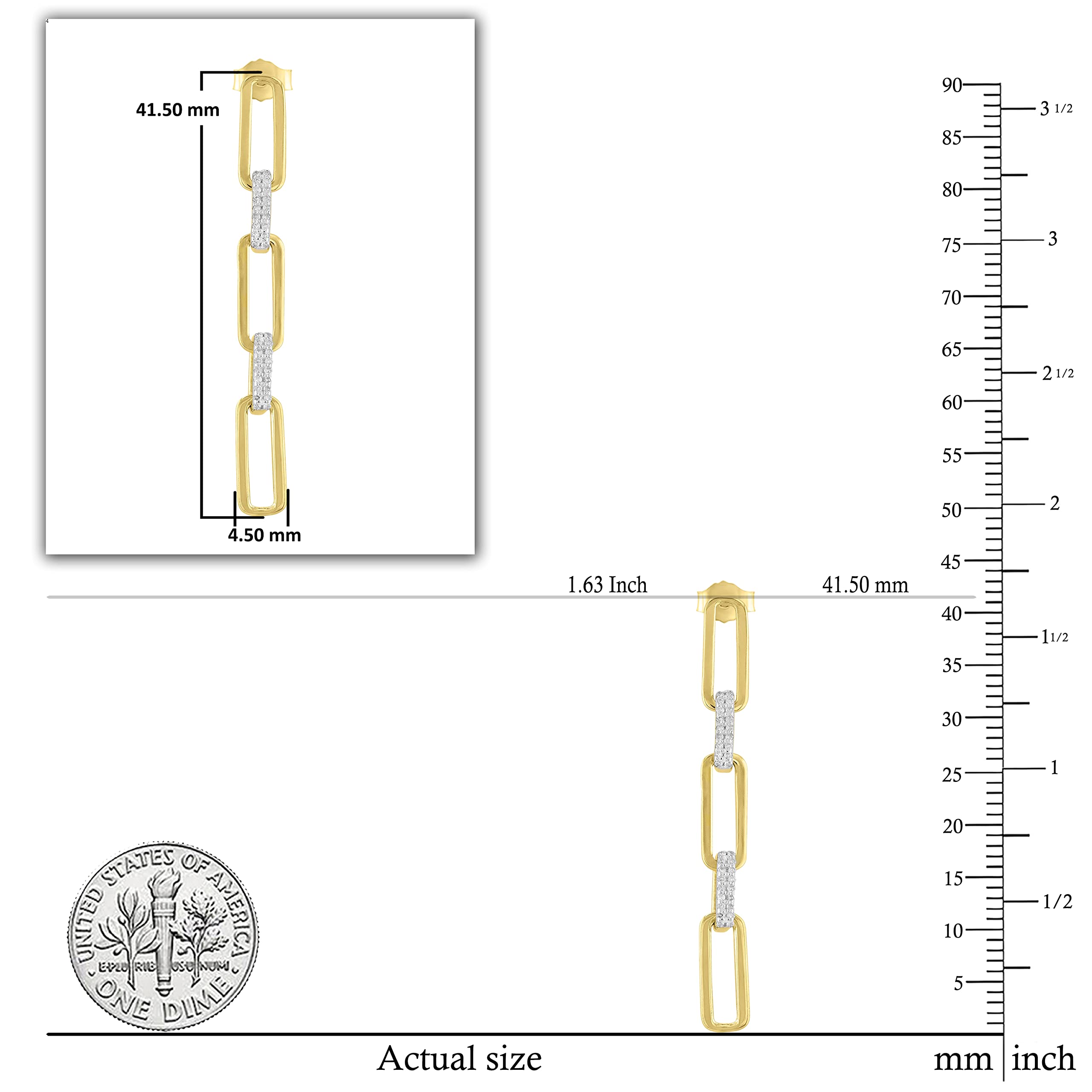 Dazzlingrock Sterling Silver Round White Diamond Minimalist Paper Clip Link Chain Drop Dangle Earrings for Women | Elegant Everyday Wear & Special Occasion Jewelry Gift