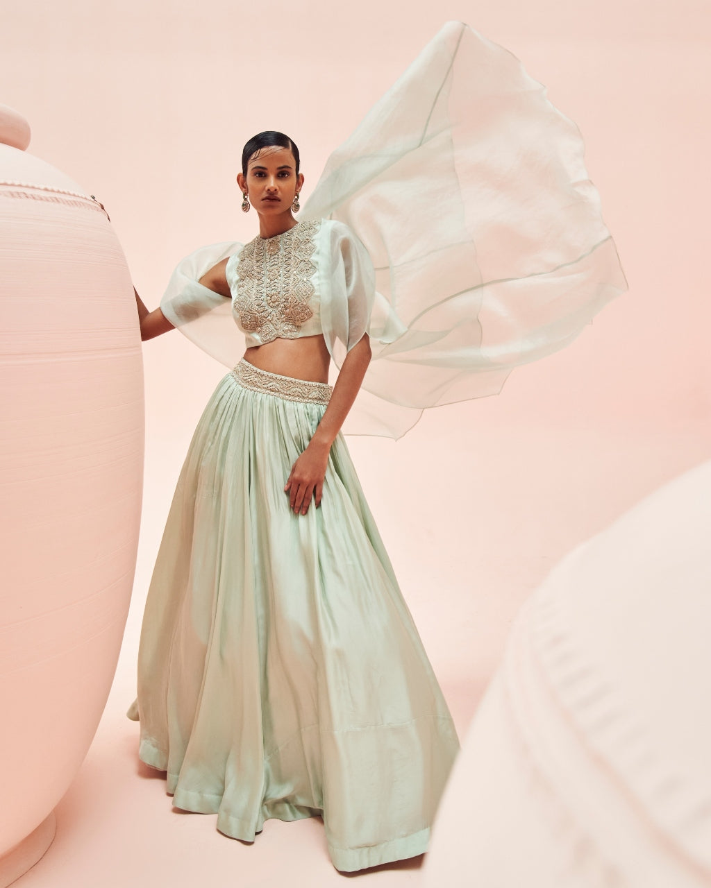 Elegant Aqua Blue Lehenga and Cape Set for Women - Perfect for Weddings, Parties, and Festive Occasions