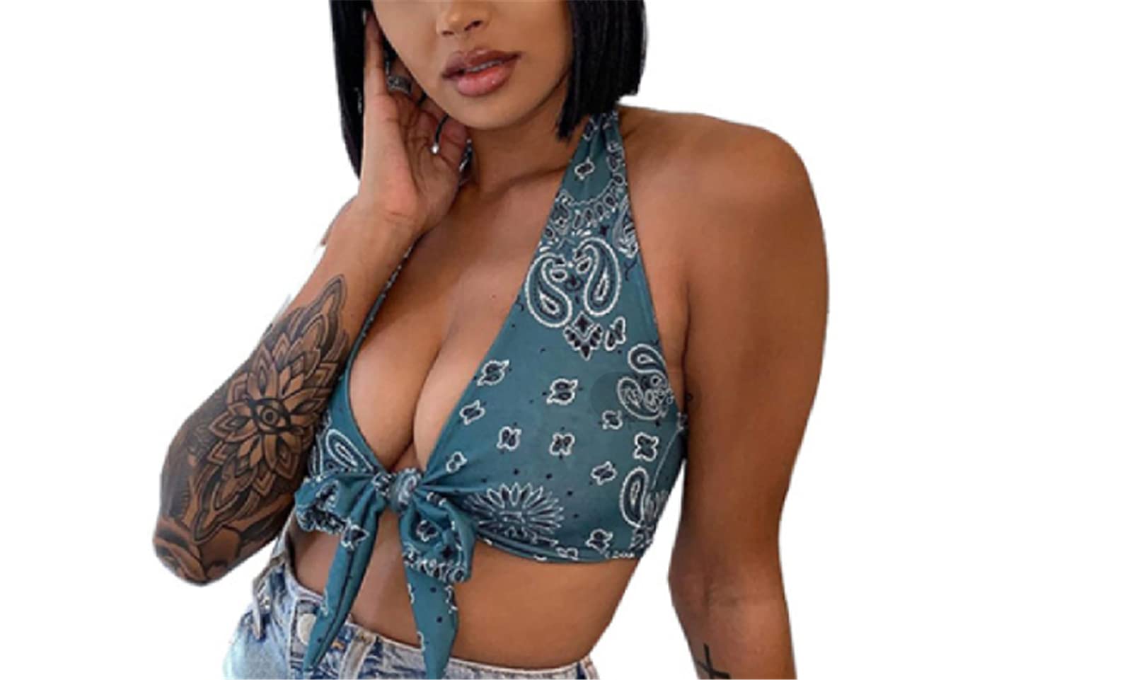 Women's V-Neck Halter Cami Top - Sexy Printed Y2K Summer Streetwear Sleeveless Floral Tank Top for Beach, Party & Casual Outfits
