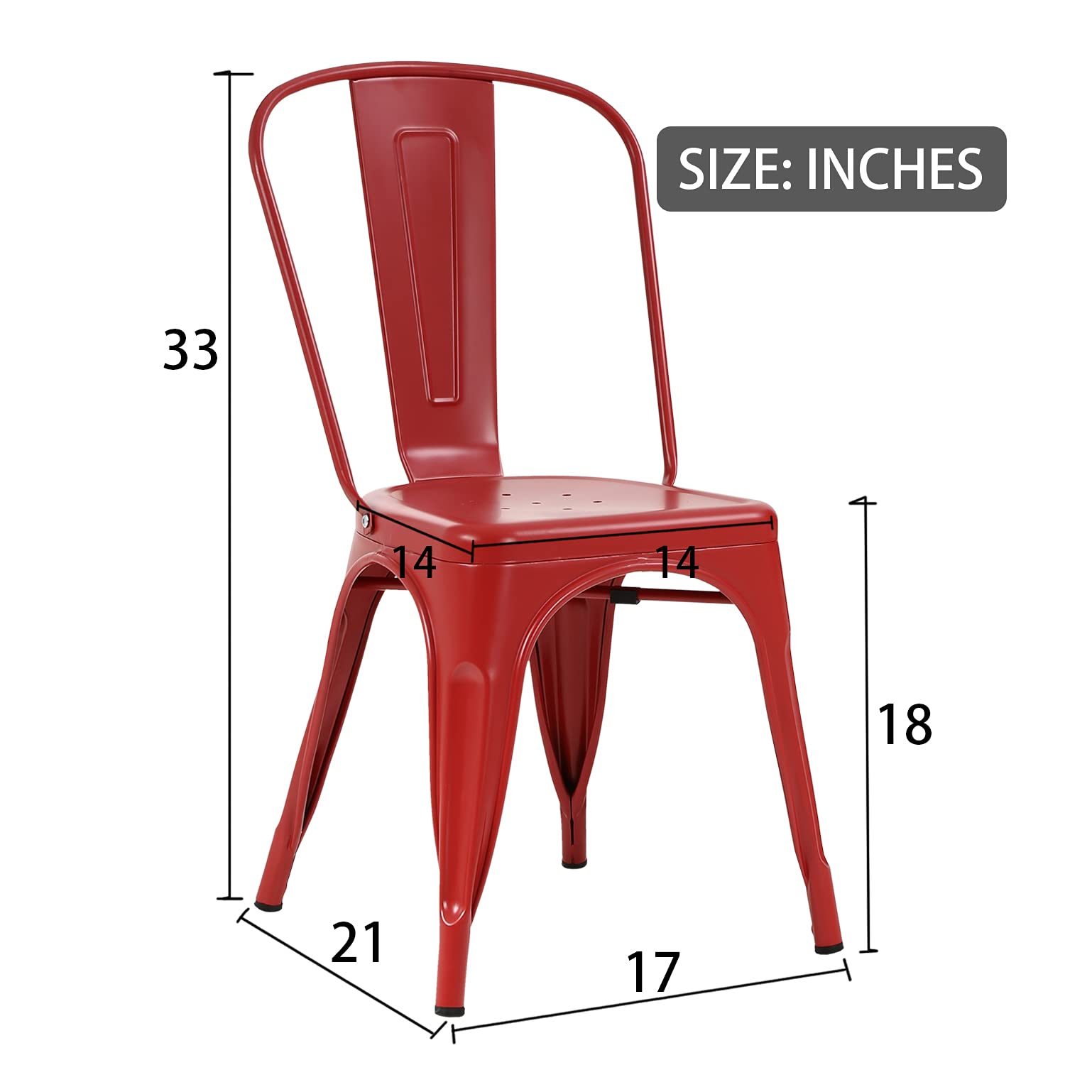 4 Pack Metal Dining Chairs - Indoor/Outdoor Stackable Kitchen & Patio Chairs with Back Support, 330 lbs Weight Capacity (Red) - Perfect for Restaurants, Cafes, Backyards and Home Dining Rooms