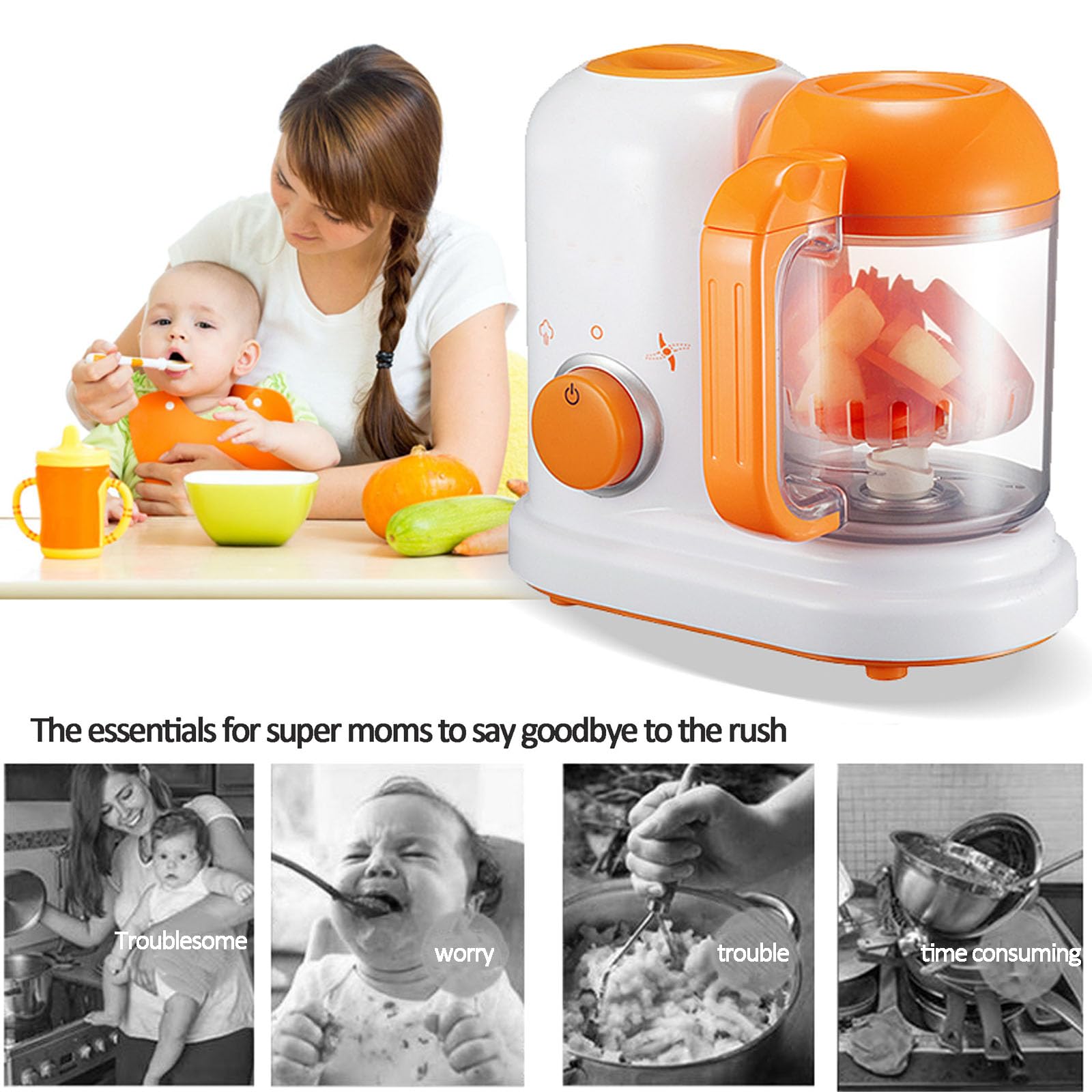 EEZD Baby Food Maker - 6-in-1 Multifunctional Infant Food Processor with Steamer, Blender, Puree Maker & Grinder | Easy to Use Toddler Cooking Machine | Perfect for Homemade Baby Purees, Smoothies & Healthy Snacks | Orange