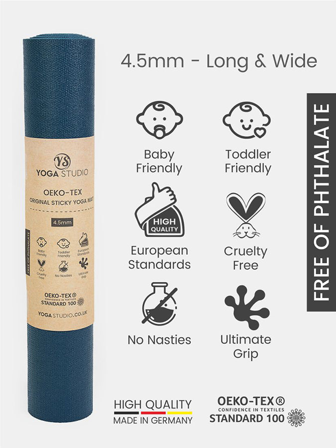 Eco-Friendly Oeko Tex Certified 4.5mm Extra Long & Wide Yoga Mat for Home & Studio Practice - Perfect for Hot Yoga, Pilates, and Meditation