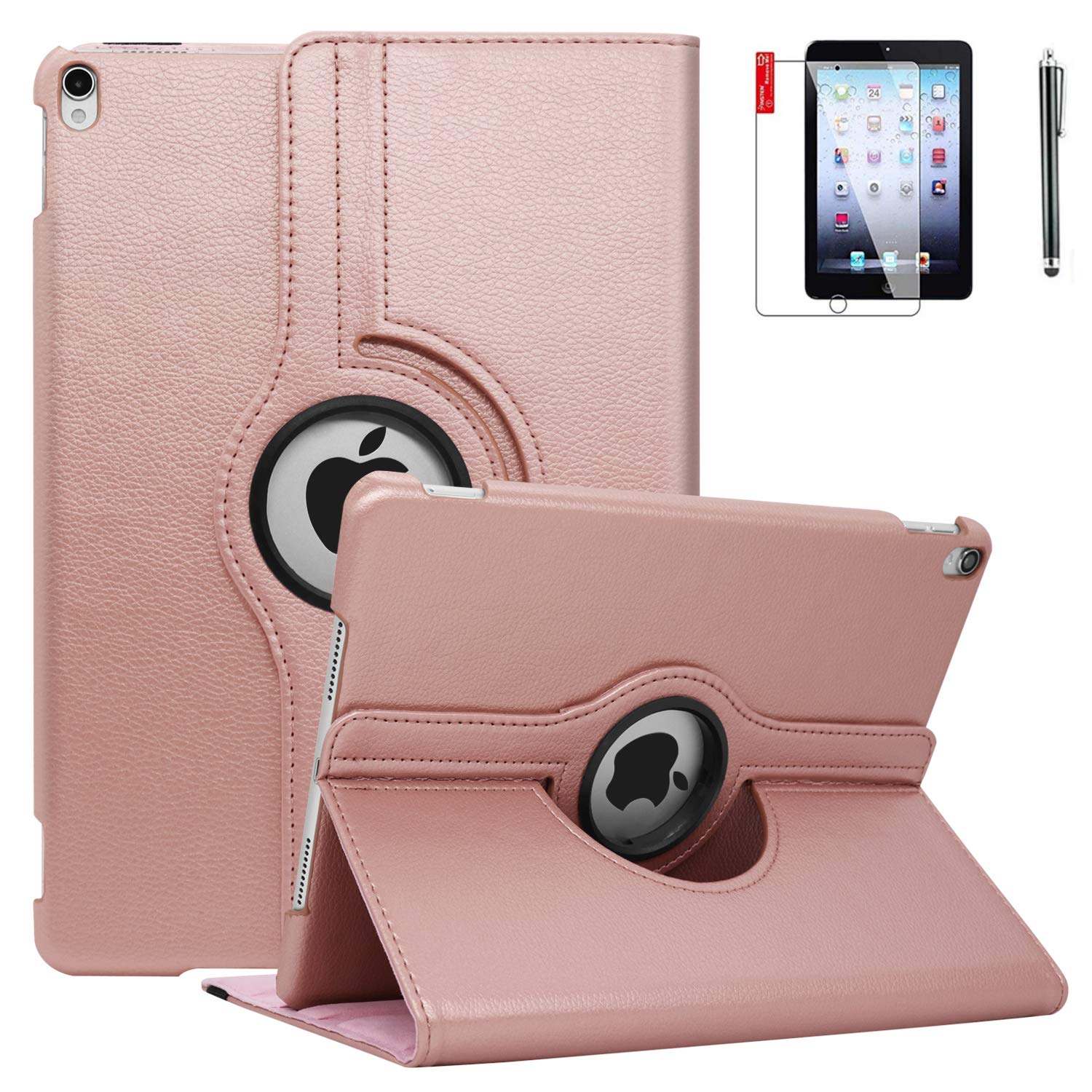Premium 360° Rotating Stand Case with Screen Protector & Stylus for iPad 6th Gen/Air 1 (9.7-inch 2017/2018 Models A1822/A1823) - Rose Gold | Auto Sleep/Wake Feature | Perfect for Work, Study & Travel