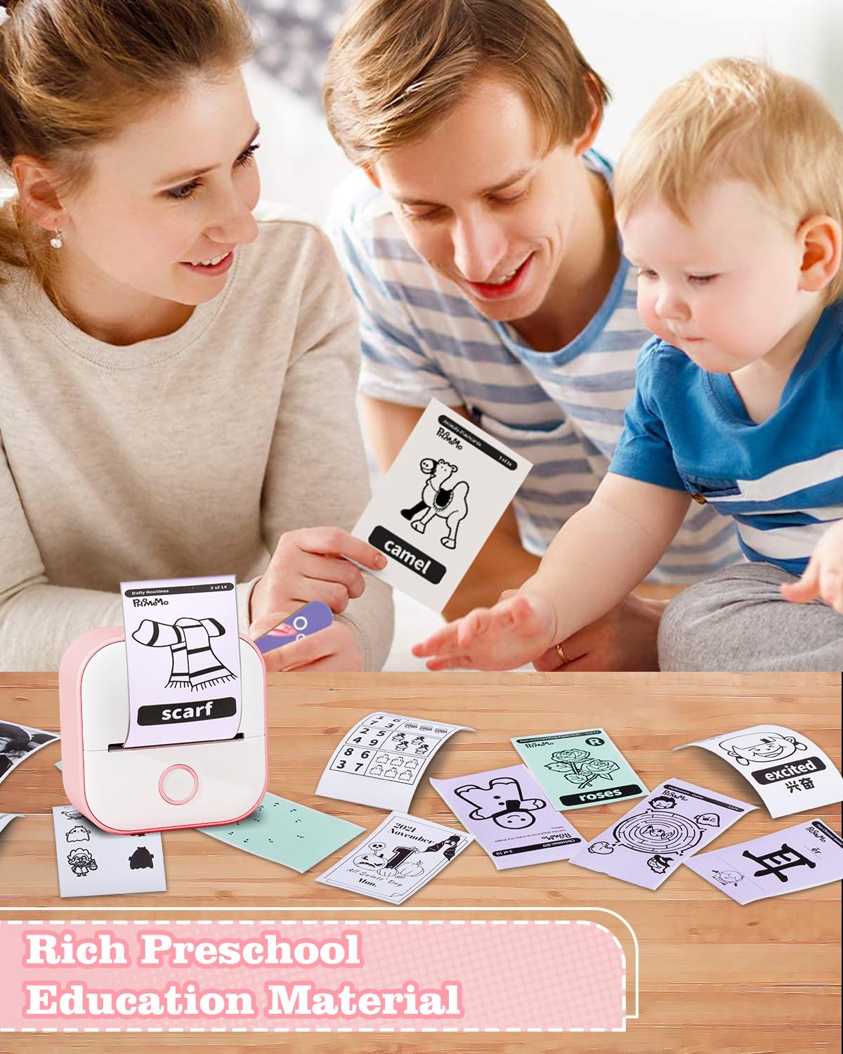 Memoking Mini Sticker Printer - Wireless Inkless Thermal Label Maker for Students, Birthday Gifts | Portable Sticker Machine Compatible with iOS & Android (Pink) | Perfect for DIY Crafts, Scrapbooking & Party Favors
