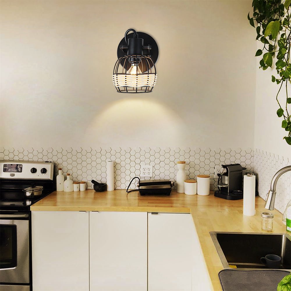 Depuley Rustic Cage Wall Spotlight Fixture - Adjustable Flush Mount Track Lighting with Plug-in Cord | Perfect for Bedroom, Living Room & Hallway Lighting Decor