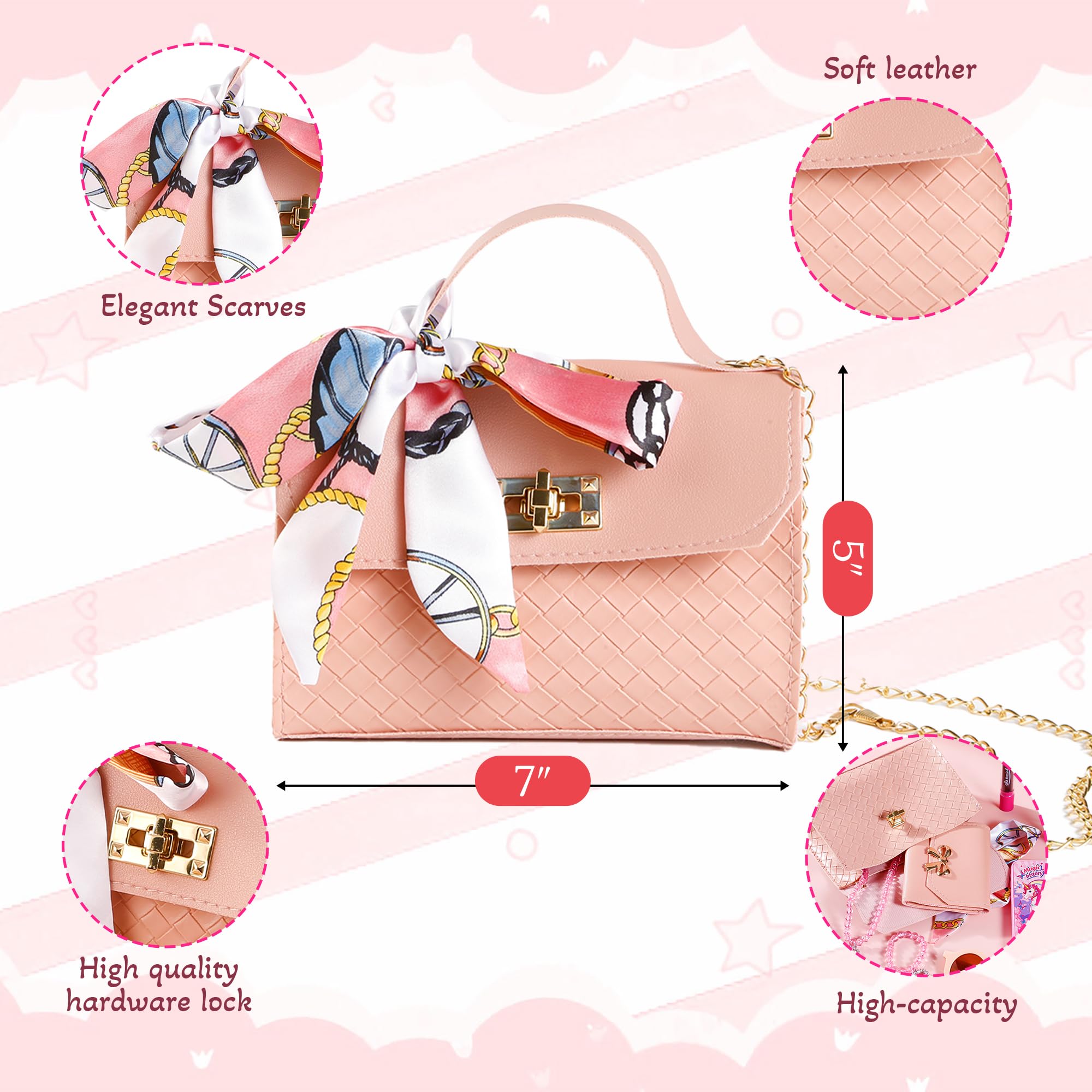 36PCS Princess Pretend Play Set for Girls - Cosmetic Bag, Handbag, Wallet, Mobile Phone & Keys - Perfect Birthday Gift for 3-8 Year Old Girls | Role Play, Dress Up & Imaginative Play Toys
