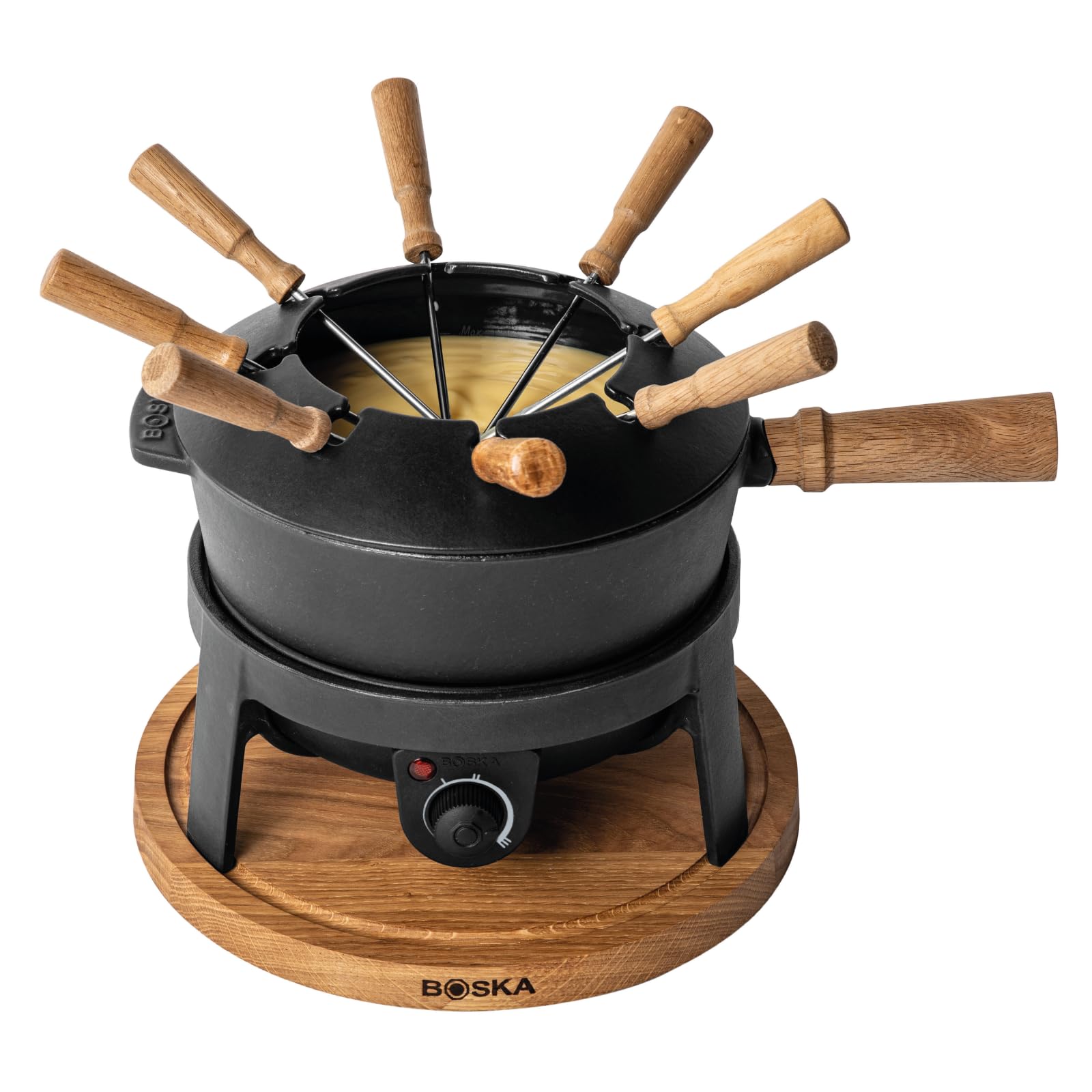 BOSKA Electric Fondue Set Pro - 8-Person Cast Iron Fondue Pot for Cheese, Chocolate & Broth - Premium Quality with Splash Guard & Extra-Long Cord - Perfect for Parties, Family Gatherings & Romantic Dinners (Black)