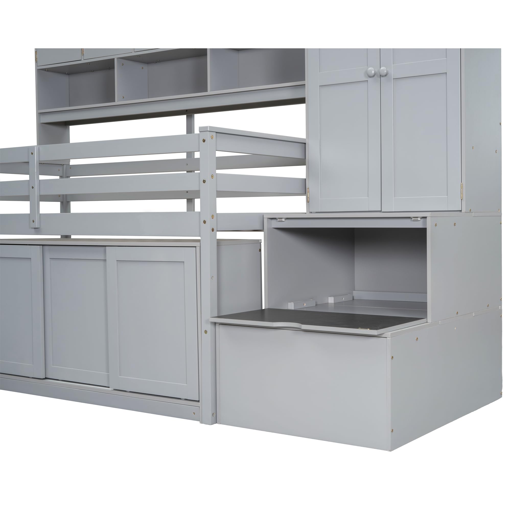 Harper & Bright Designs Kids Twin Low Loft Bed with Desk & Wardrobe - Wood Twin Loft Bed Frame with Storage Shelves & Cabinet - Perfect for Small Bedrooms, Kids & Teens Room - Space-Saving Gray Loft Bed for Study & Sleep