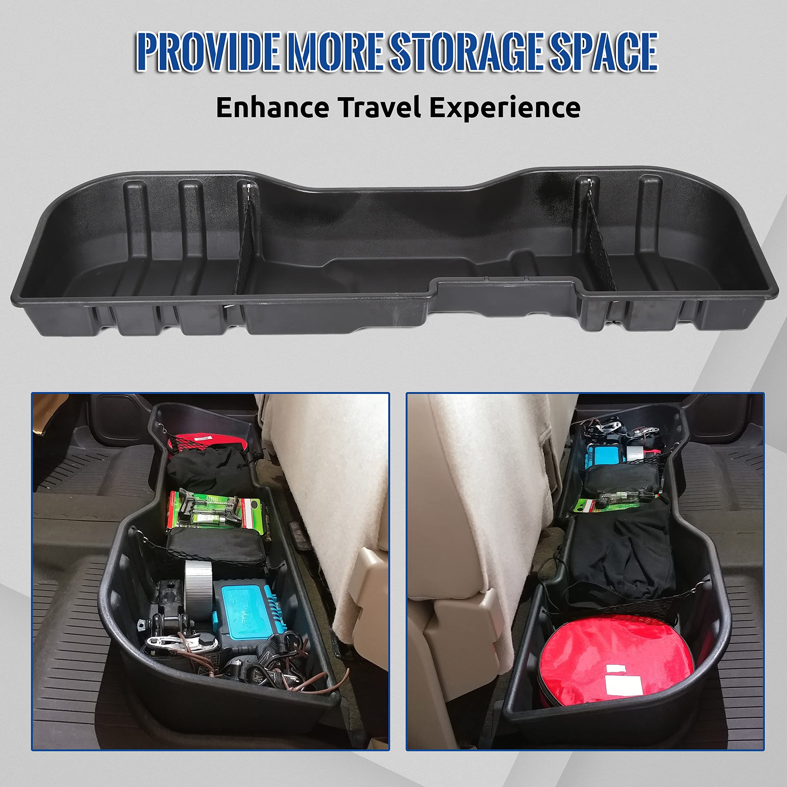 ECOTRIC Under Seat Storage Box Compatible with 2007-2019 Chevy Silverado & GMC Sierra 1500/2500HD/3500HD Crew Cab - Replacement for OEM Part #23183674 - Perfect for Organizing Tools, Emergency Kits, and Truck Accessories