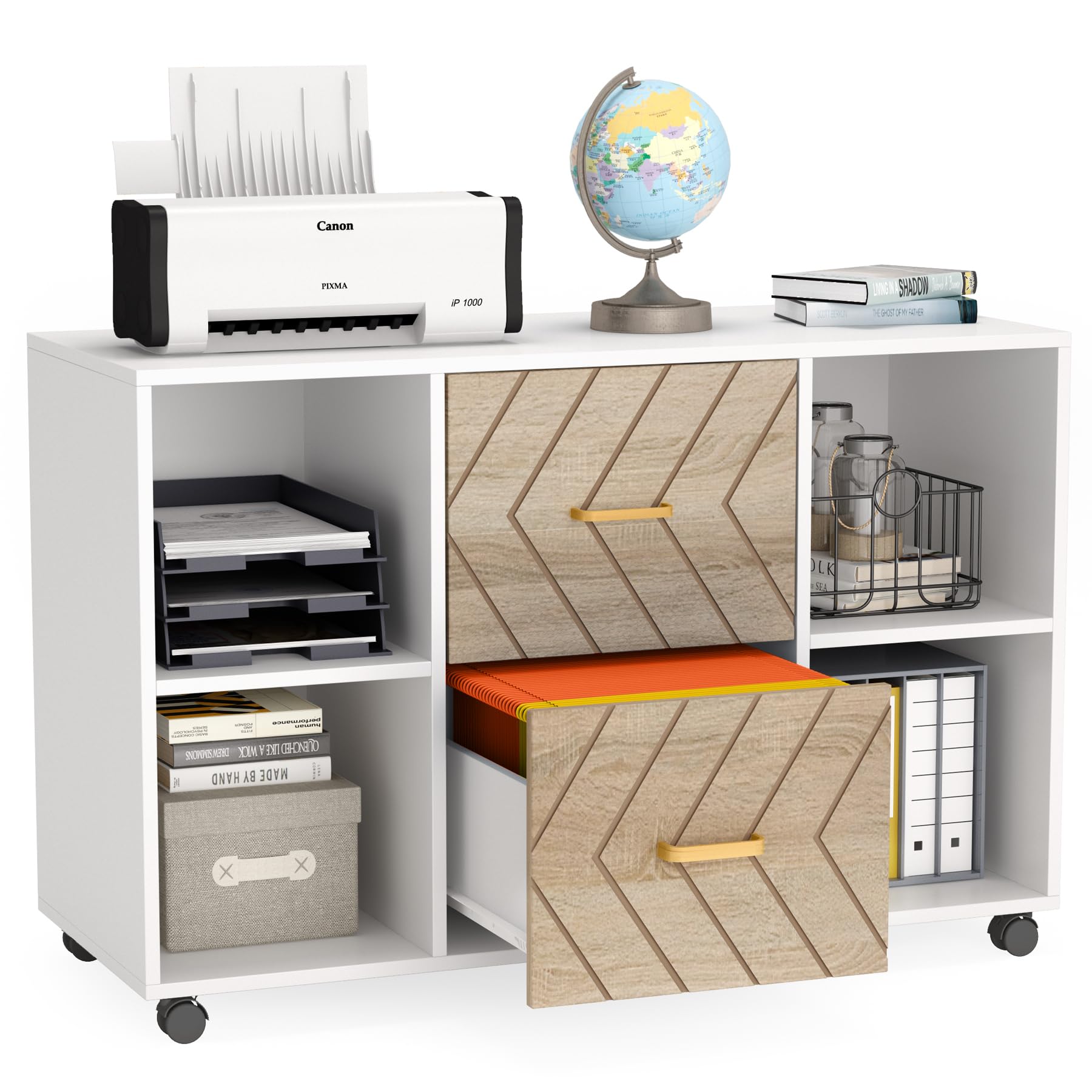 Tribesigns 2-Drawer File Cabinet - Large Mobile Lateral Filing Cabinet for Letter Size Documents | Printer Stand with Storage Shelves & Rolling Wheels | Perfect for Home Office Organization (White)