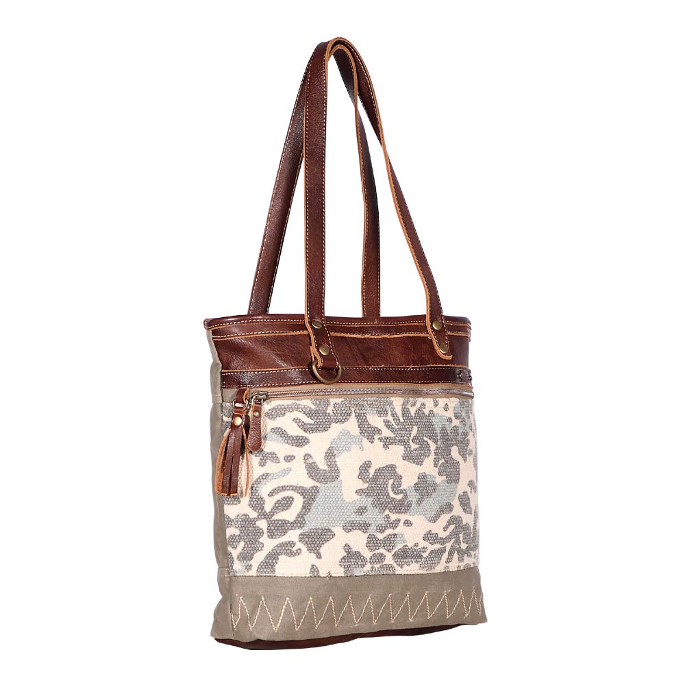 Myra Bags Writer Canvas & Leather Rug Tote Bag S-1958 - Stylish Durable Carryall for Work, Travel & Everyday Use
