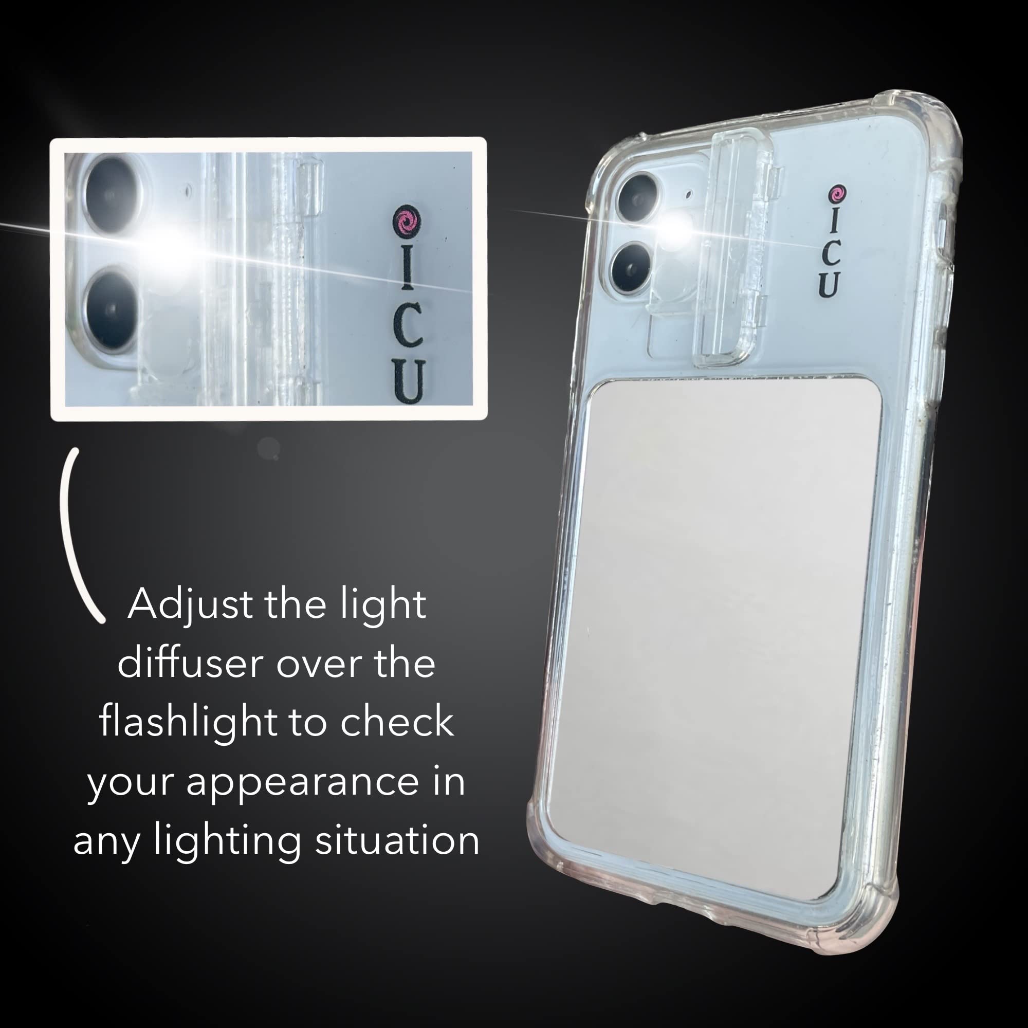 ICU Mirror Cell Case for iPhone 11 - Lighted Selfie Case with Vanity Mirror | Shockproof & MagSafe Compatible Clear Cover for Women & Men | Perfect for Makeup Touch-ups, Travel & Nighttime Selfies