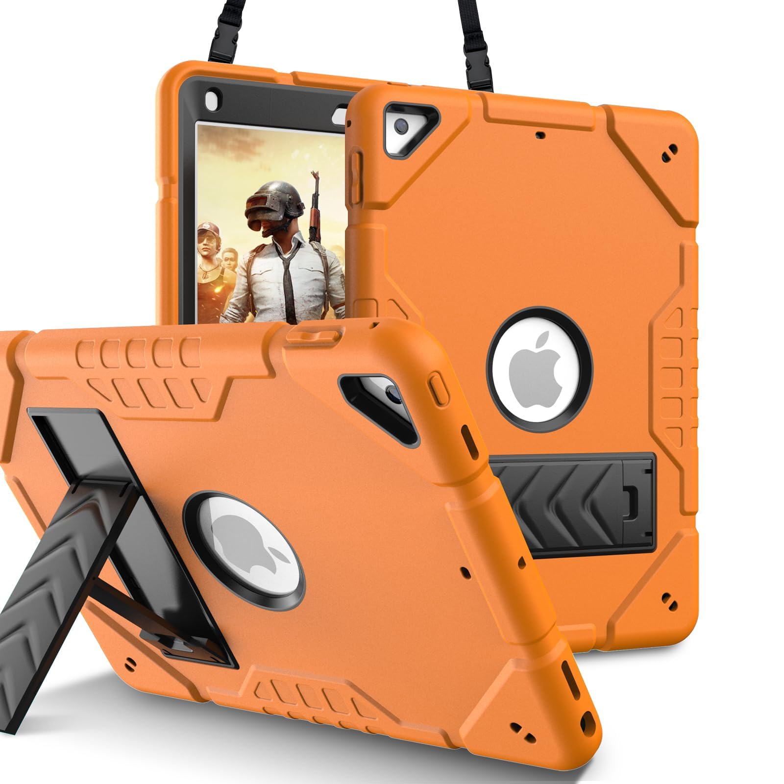 KepaiTok Shockproof iPad Case for iPad 6th/5th Generation (2018/2017) 9.7 inch - 2-in-1 Heavy Duty Protective Cover with Kickstand & 2 Adjustable Viewing Angles - Perfect for Kids, School & Travel (Orange+Black)
