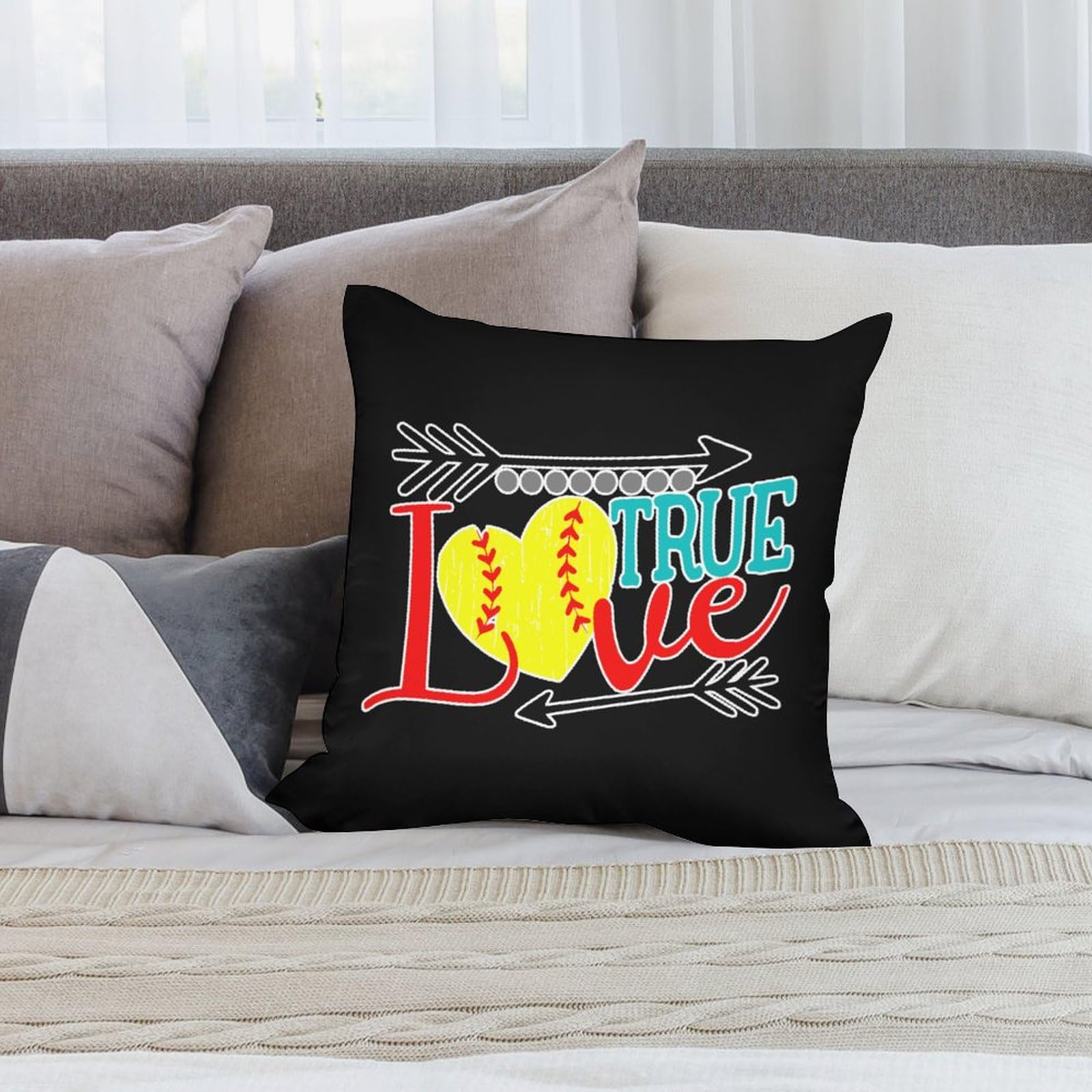 Softball Polyester Pillow Cases - Ultra Soft & Smooth 18x18 Inch Cushion Covers for Sofa, Bed, or Couch - Perfect for Home Decor, Living Room, Bedroom & Dorm Essentials