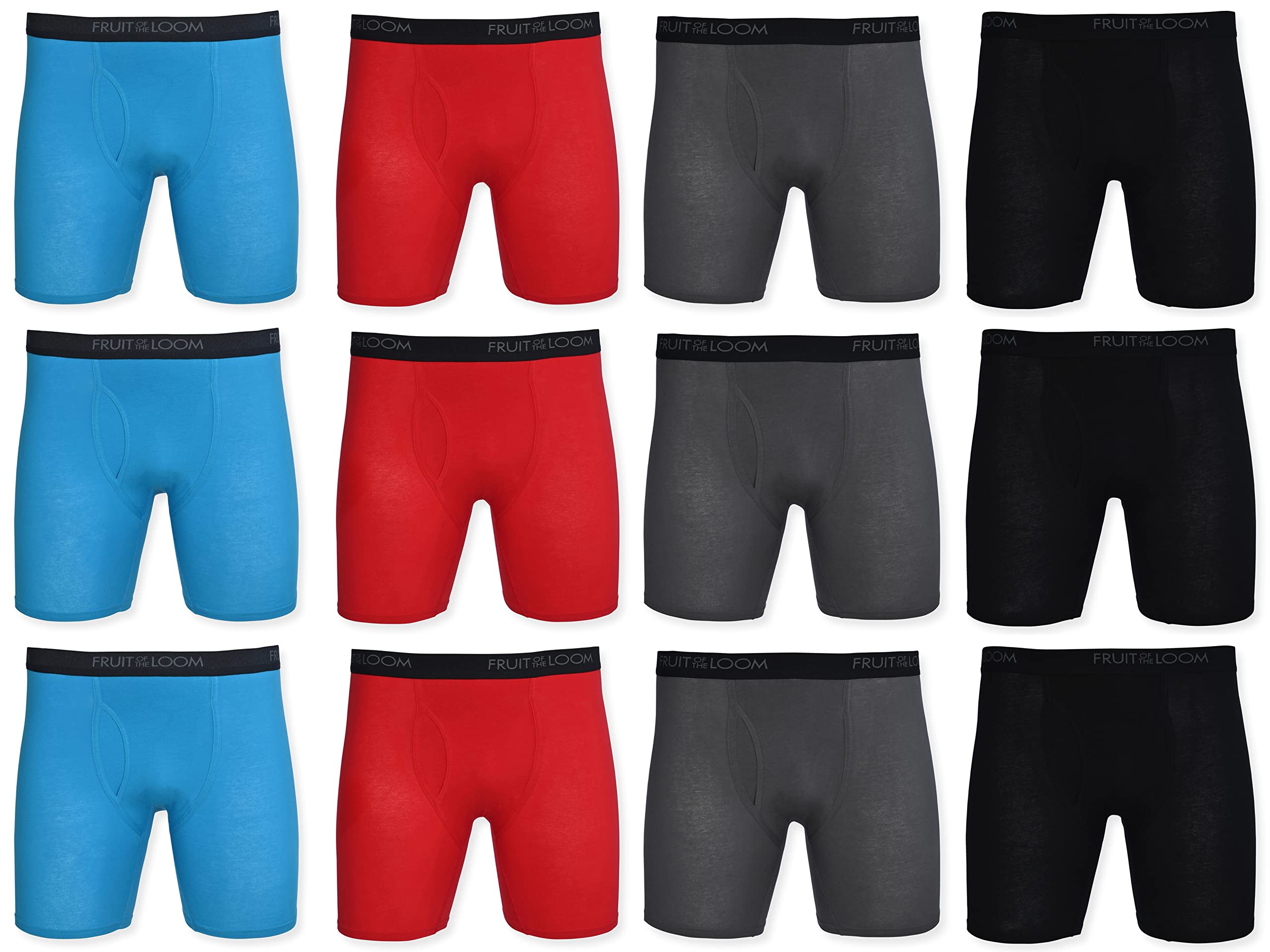 Fruit of the Loom Men's Cotton Performance Boxer Briefs 12-Pack - Breathable Underwear for All-Day Comfort - Perfect for Workout, Office & Daily Wear