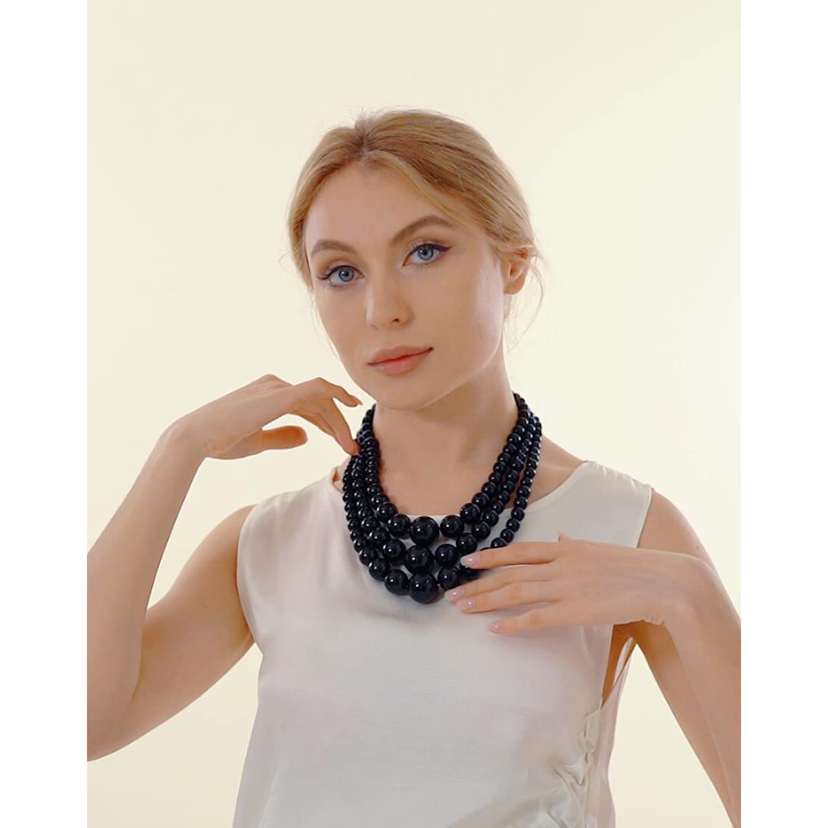 JNF Faux Pearl Statement Necklace for Women - Chunky Large Pearl Necklace & Earrings Set - Elegant Costume Jewelry for Parties, Weddings & Special Occasions