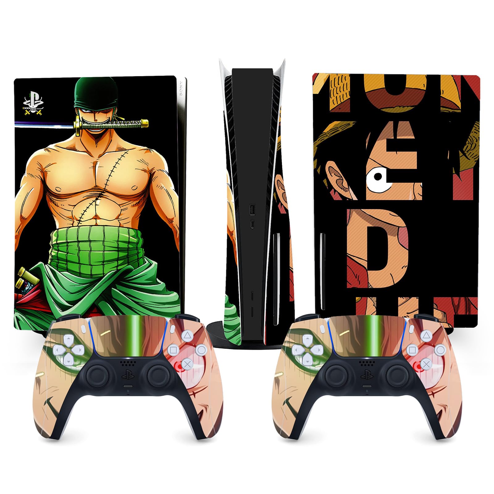 PS5 Console & Controller Skin Set - Luffy & Zoro Anime Design | Matte Finish Vinyl Wrap Sticker | Full Decal Protection | Compatible with Sony PlayStation 5 Disc Edition | Perfect for Gaming Enthusiasts & Anime Fans