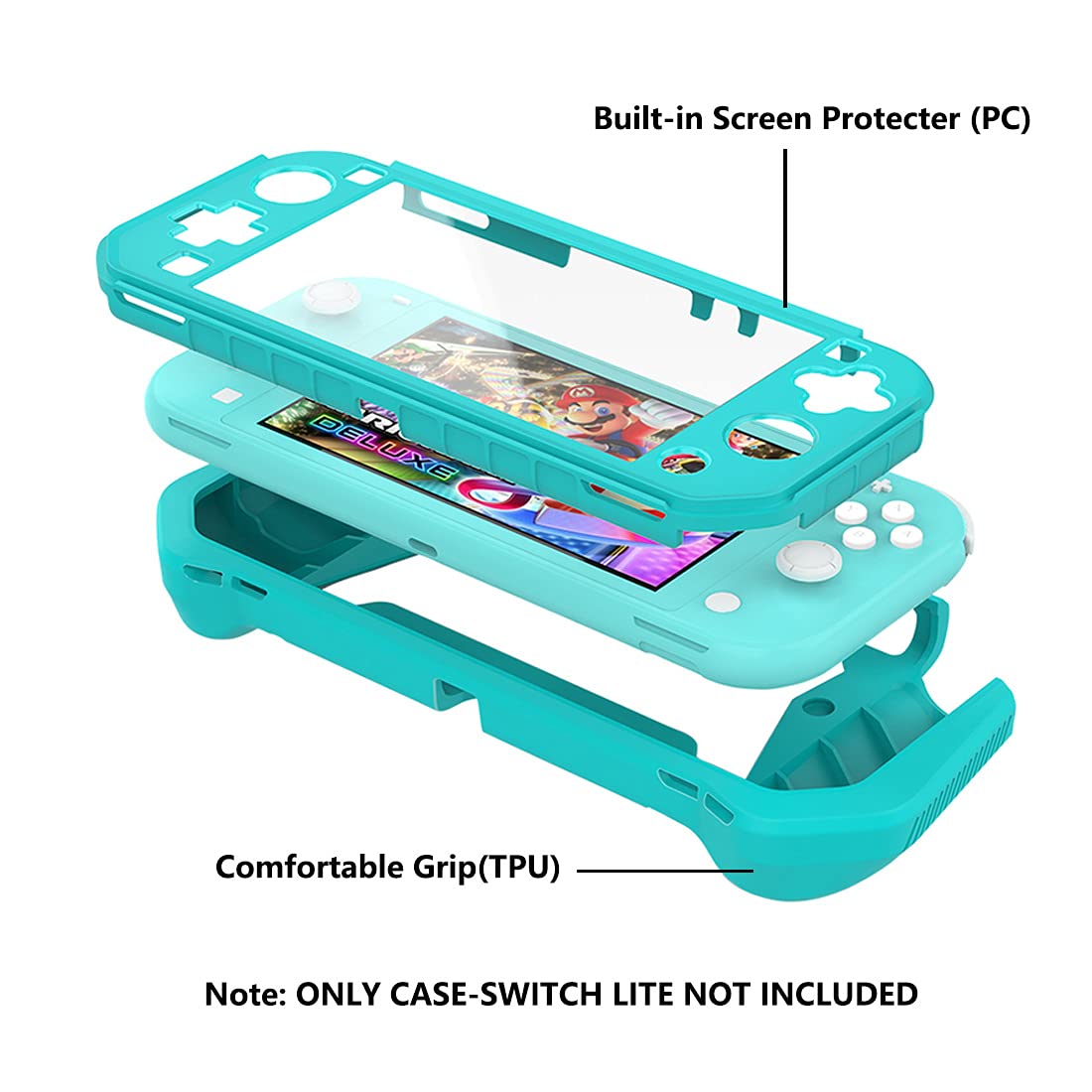 Durable Nintendo Switch Lite Protective Case with Detachable Screen Protector & Ergonomic Hand Grip - Compatible with 2019 Switch Lite (Blue) | Perfect for Gaming On-The-Go & Travel Protection