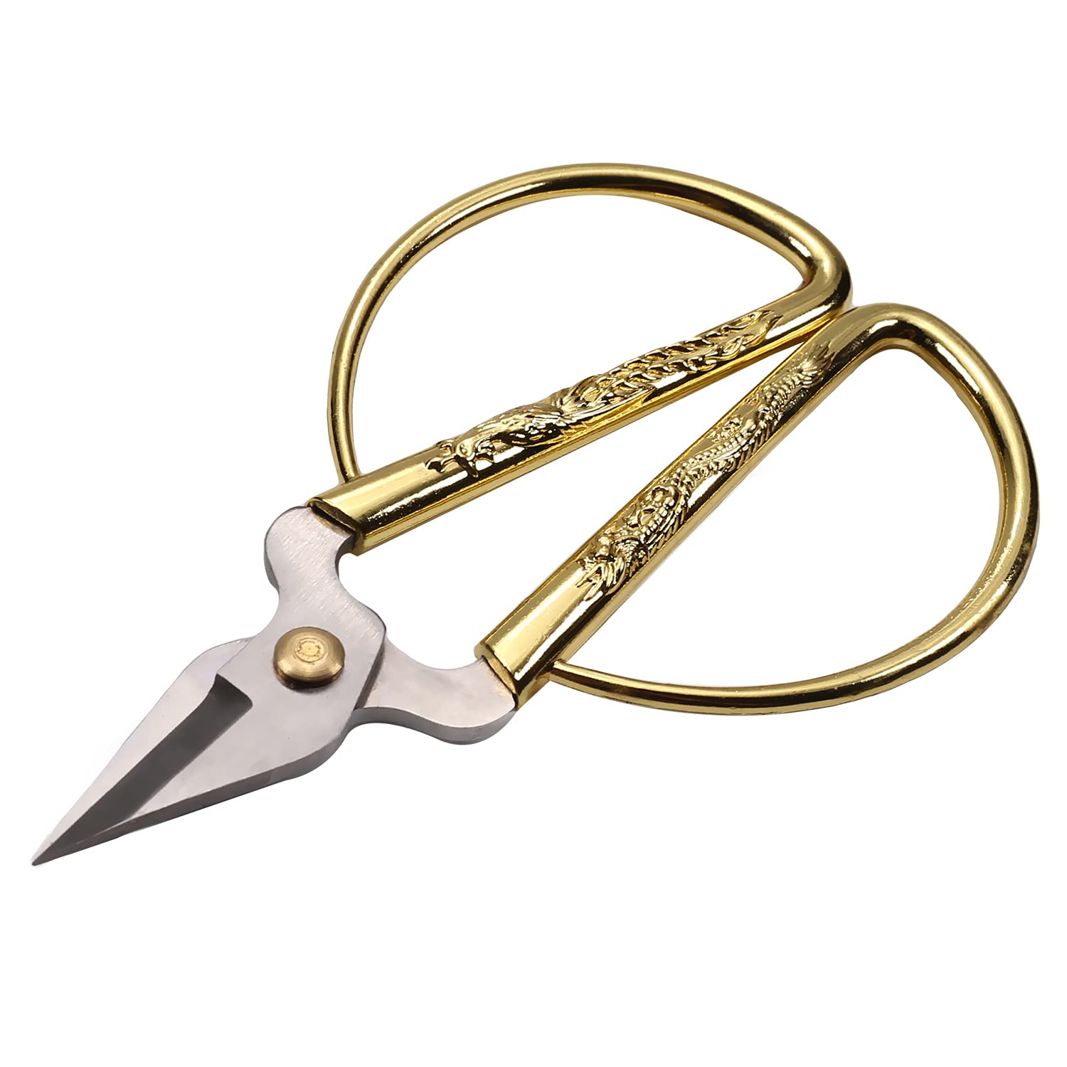 Premium Gold-Toned Dragon Carved Bonsai Scissors - Traditional Chinese Metal Handle Craft Scissors for Gardening, Sewing & DIY Projects - Professional-Grade 1-Piece Tool for Pruning, Embroidery & Art Crafts