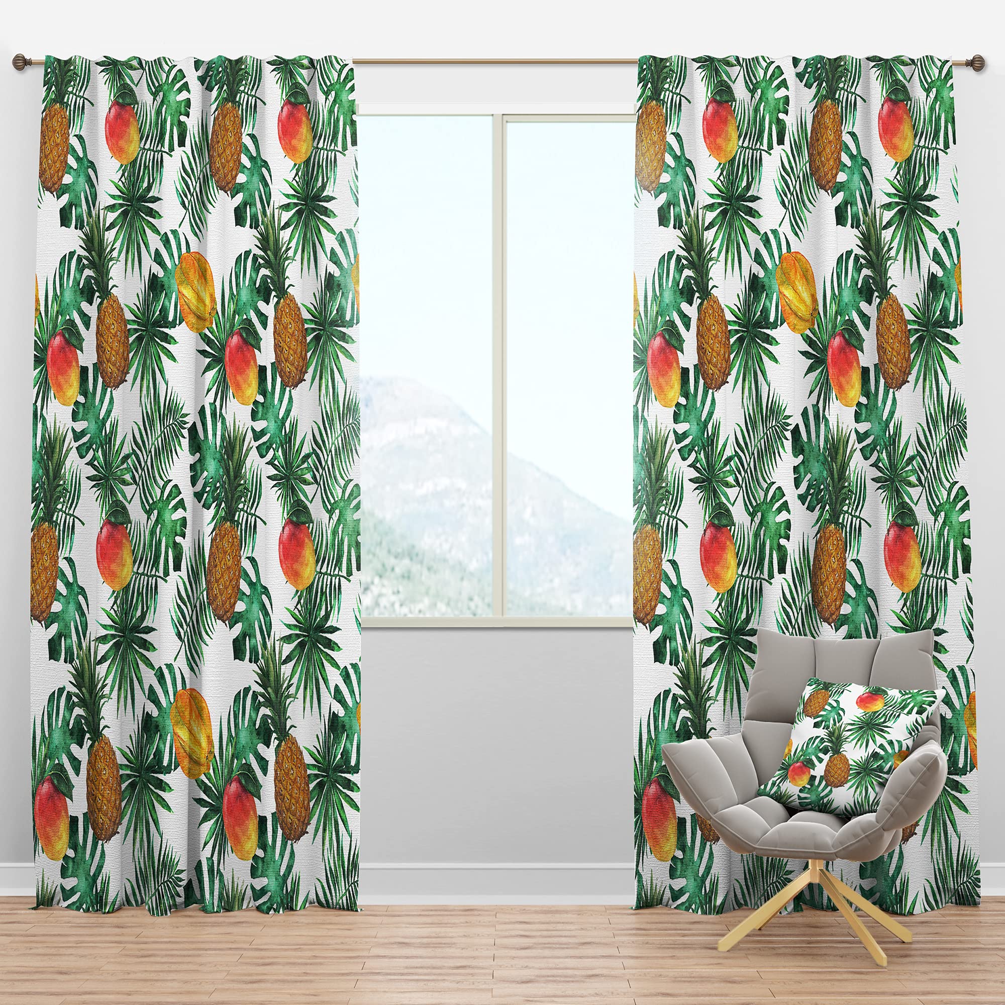 DesignQ Blackout Curtains - Tropical Fruit Pattern (Pineapple, Mango, Starfruit) - Thermal Insulated Single Panel 52x84 - Perfect for Bedroom & Living Room - Blocks Light & Noise for Better Sleep & Relaxation