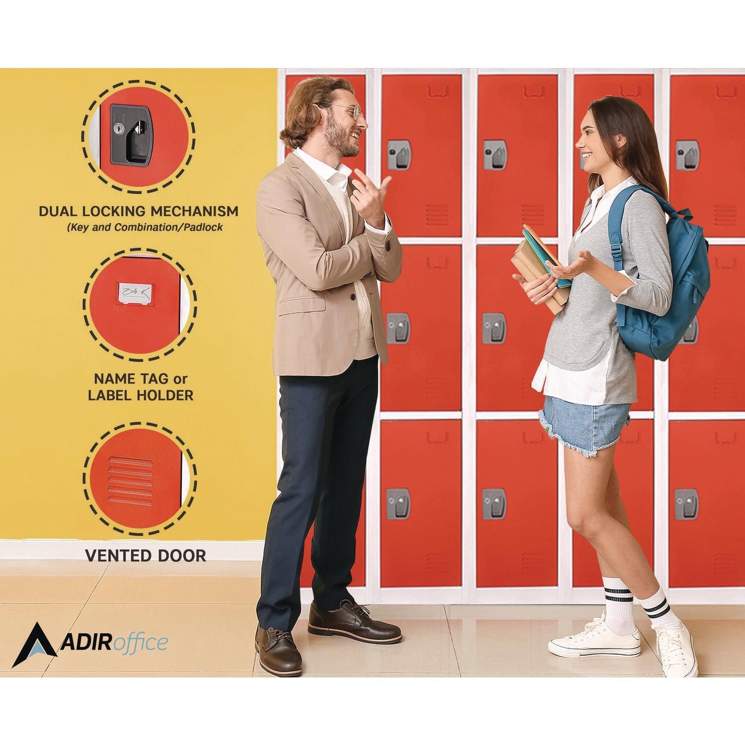 Steel Storage Locker with 3 Compartments - 12x12x72 Inches, Red - Heavy-Duty School, Gym & Office Locker for Secure Storage