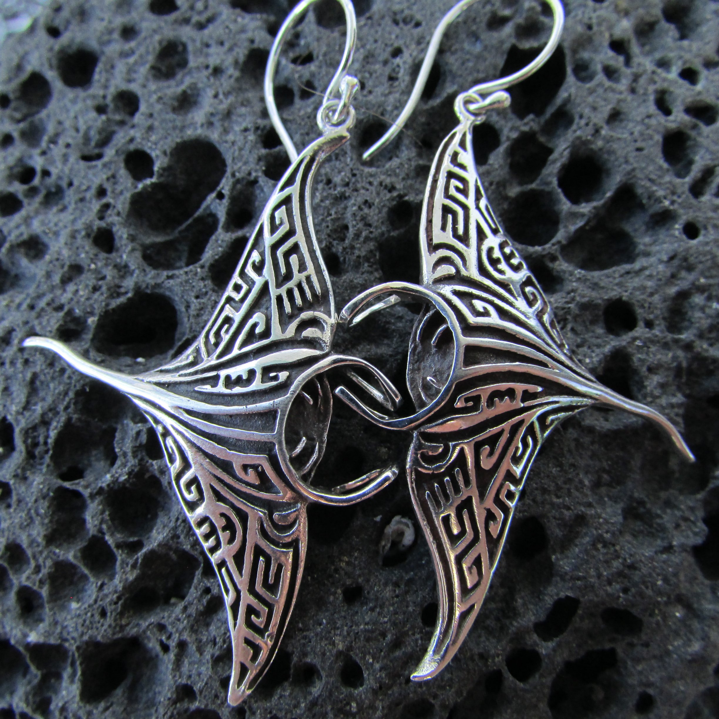 Manta Ray Earrings Large Sterling Silver Dangle Earrings for Women - Perfect for Beach Parties, Boho Fashion & Ocean-Themed Jewelry Gifts